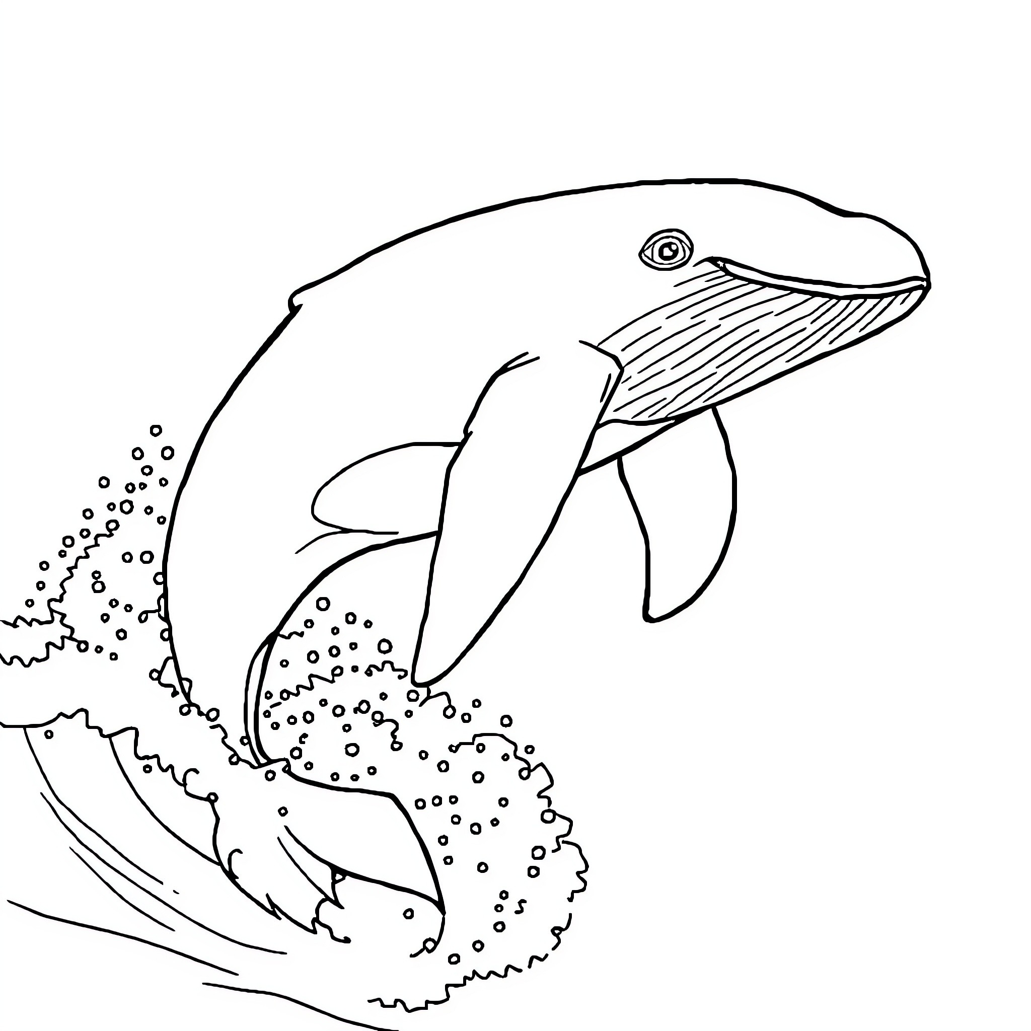 Whale surfacing and swimming in the ocean Coloring Page (free black-and-white line drawing printable PDF for all, from beginners to advanced learners, including children, teens, adults, and seniors)
