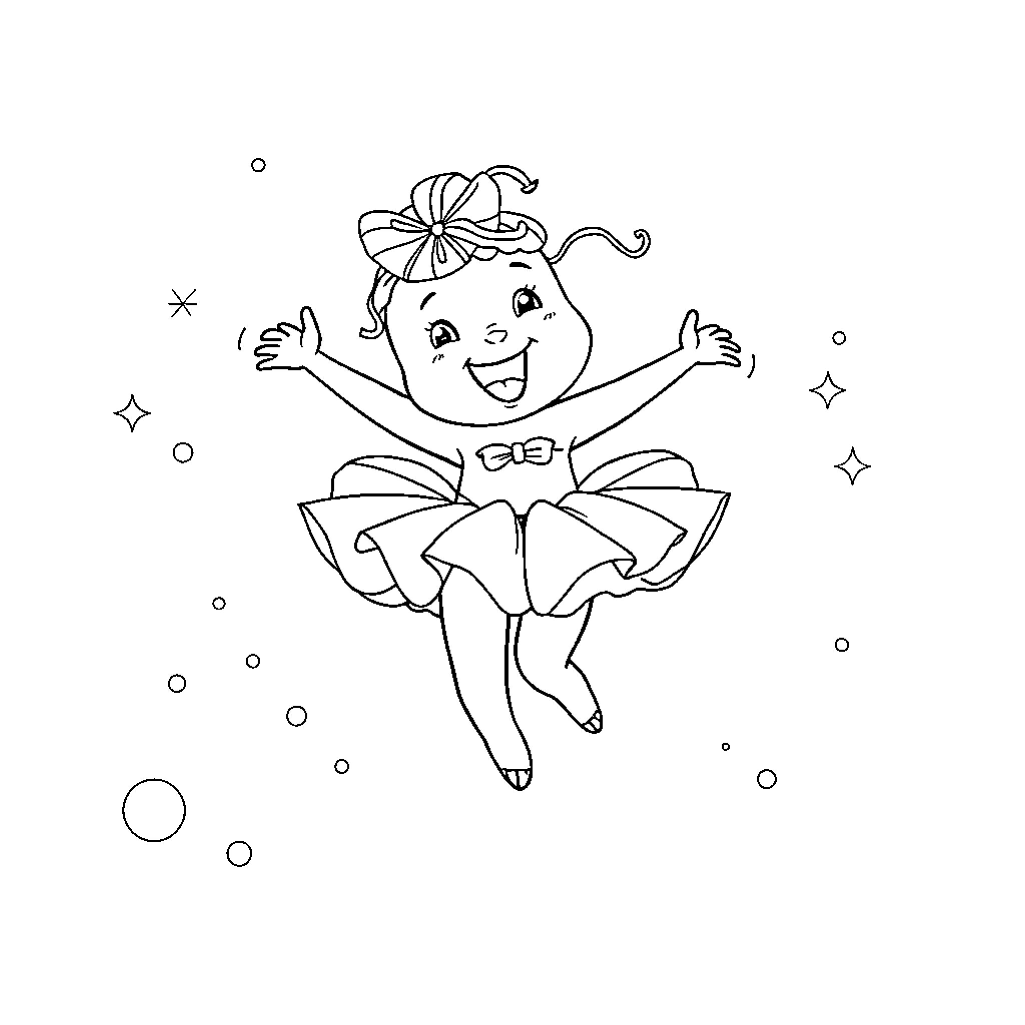 Labubu's cheerful dance with stars Coloring Page (free black-and-white line drawing printable PDF for all, from beginners to advanced learners, including children, teens, adults, and seniors)