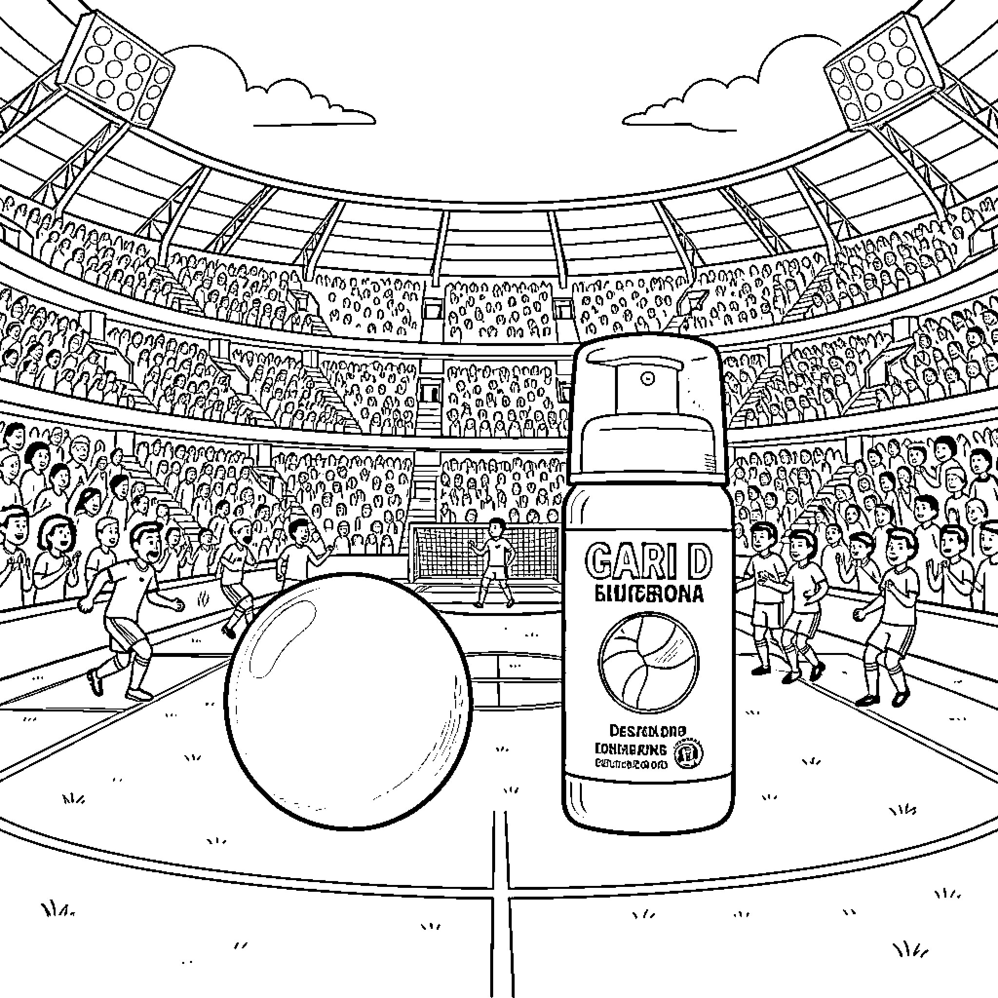 Sepia crowd cheering during a sports match in a stadium Coloring Page (free black-and-white line drawing printable PDF for all, from beginners to advanced learners, including children, teens, adults, and seniors)