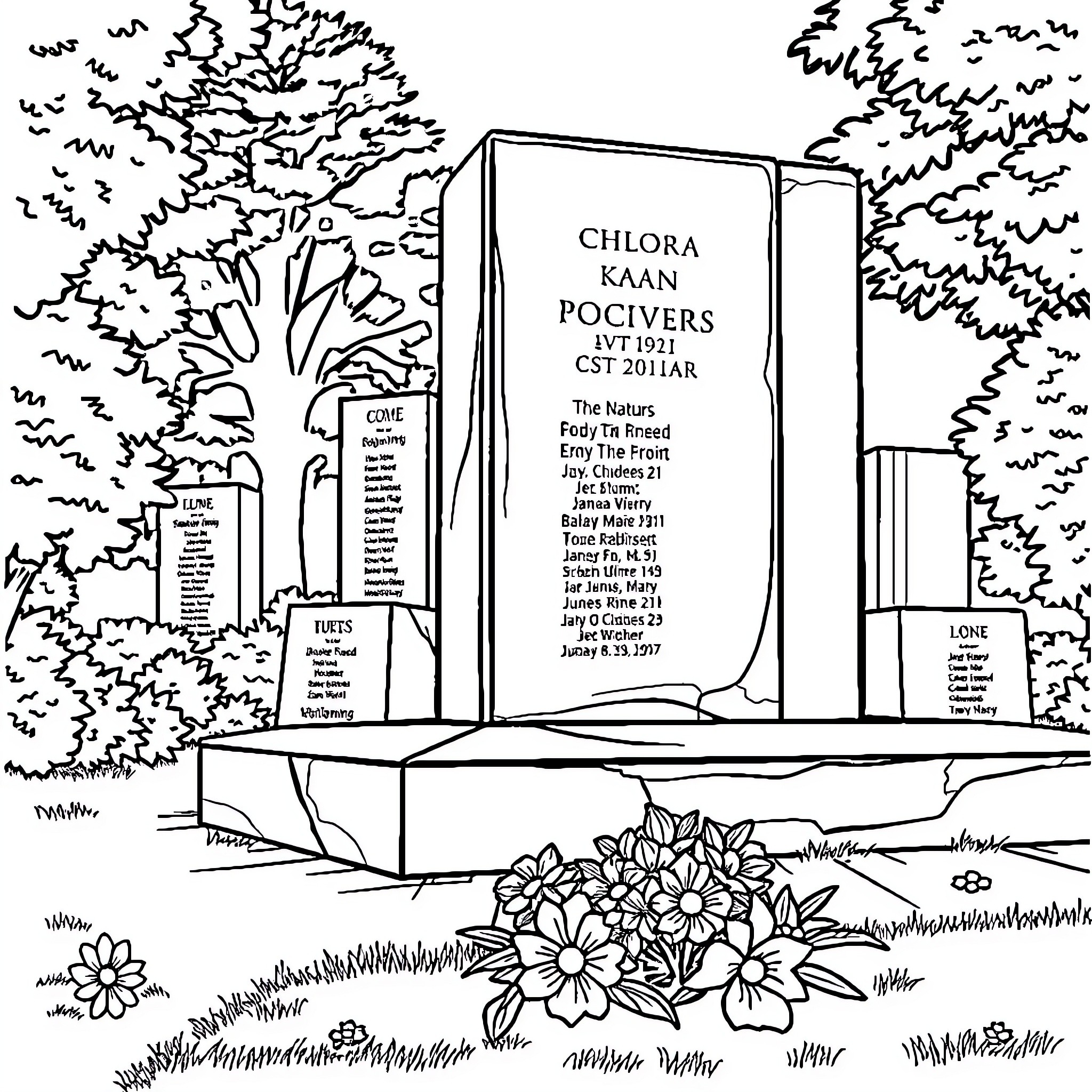Military Memorial Honoring Those Who Served Coloring Page (free black-and-white line drawing printable PDF for all, from beginners to advanced learners, including children, teens, adults, and seniors)