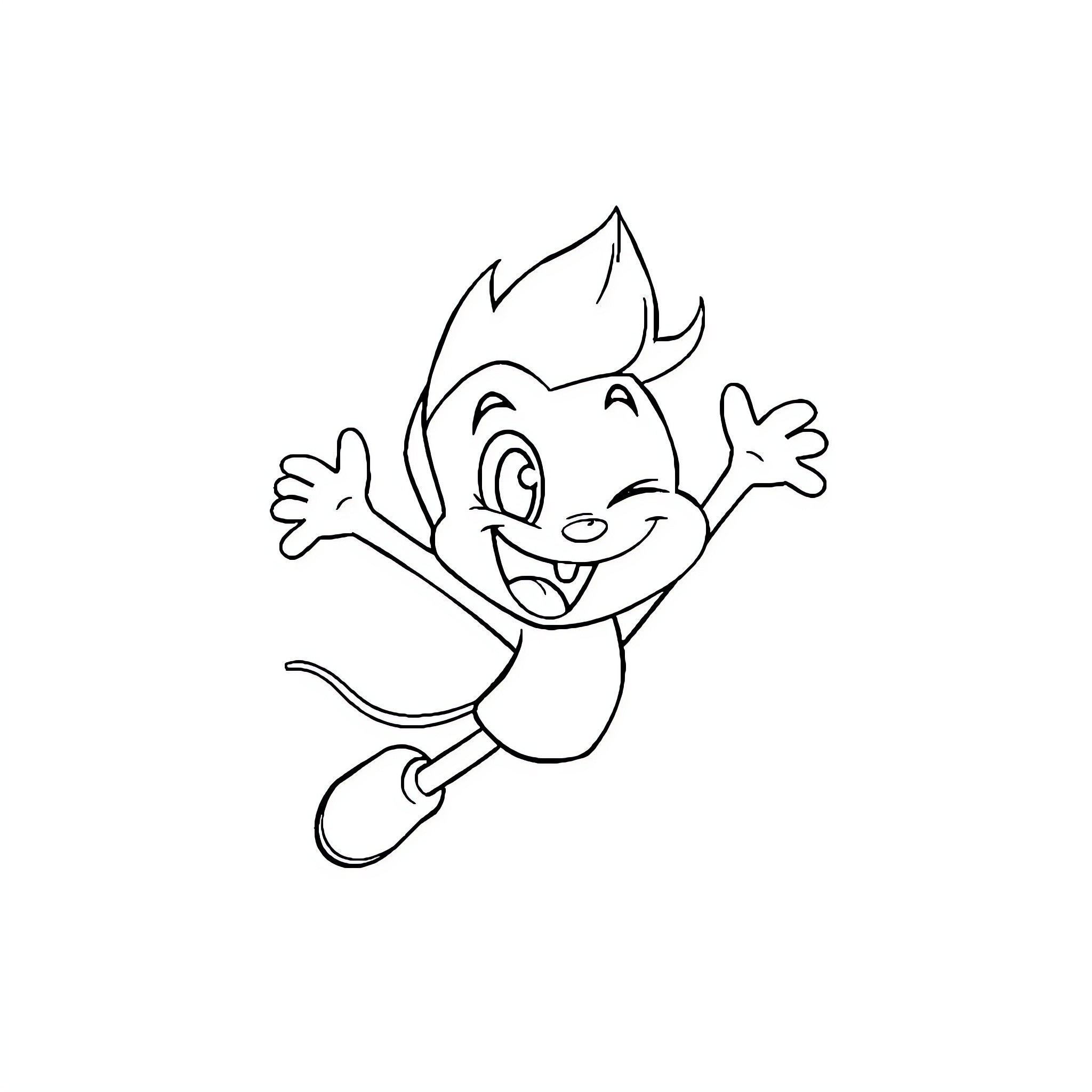 Spunky little creature dances with joy Coloring Page (free black-and-white line drawing printable PDF for all, from beginners to advanced learners, including children, teens, adults, and seniors)