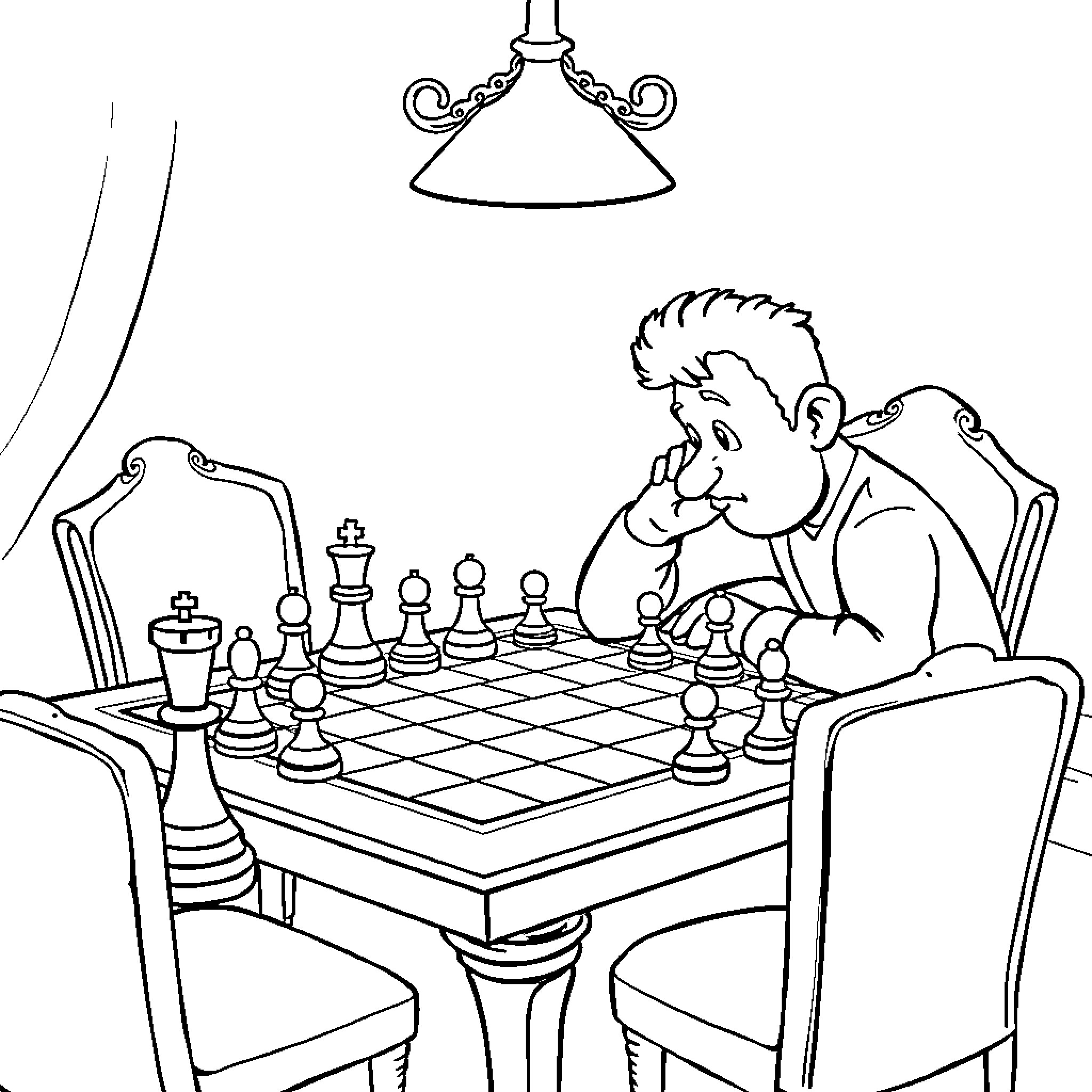 Wemby plays a game of chess with enthusiasm Coloring Page (free black-and-white line drawing printable PDF for all, from beginners to advanced learners, including children, teens, adults, and seniors)