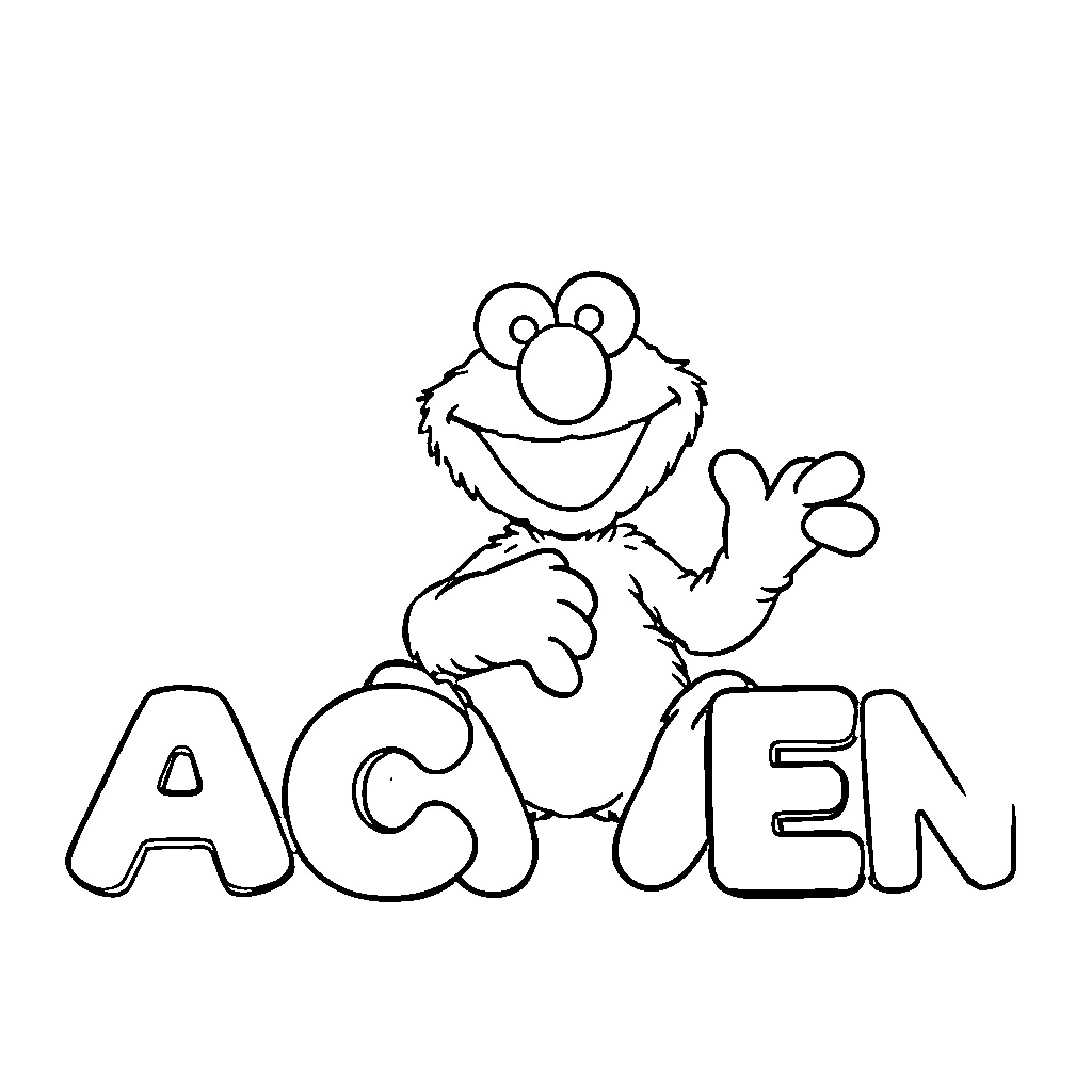 Elmo greeting with letters Coloring Page (free black-and-white line drawing printable PDF for all, from beginners to advanced learners, including children, teens, adults, and seniors)