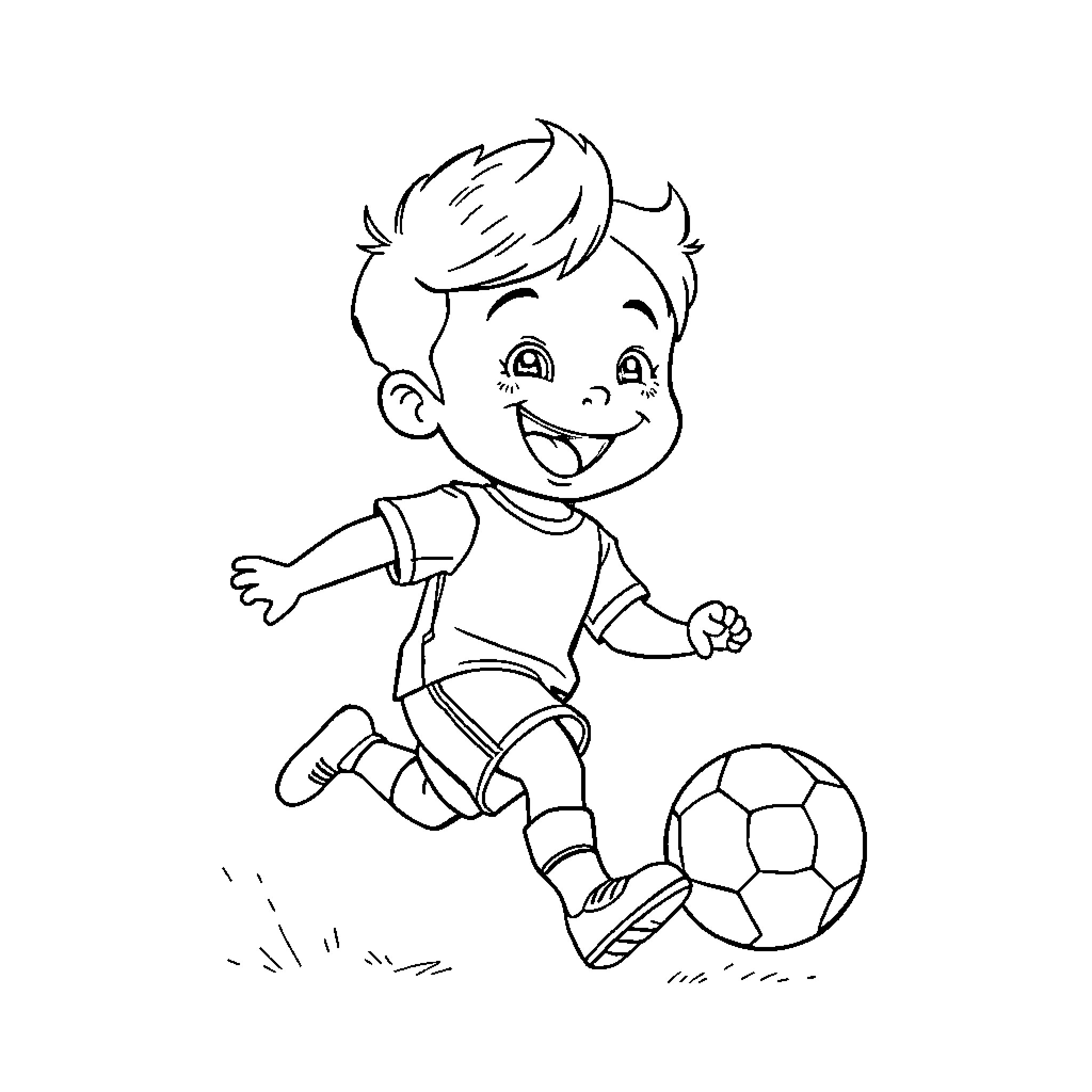 Minion playing happily with soccer ball Coloring Page (free black-and-white line drawing printable PDF for all, from beginners to advanced learners, including children, teens, adults, and seniors)