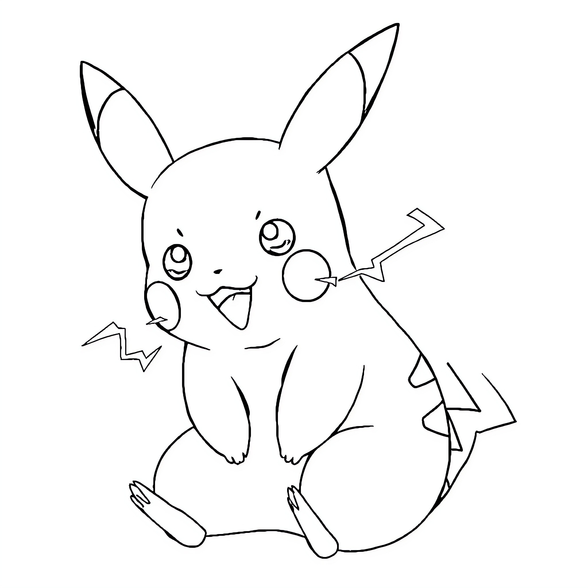 Pikachu waving and smiling excitedly Coloring Page (free black-and-white line drawing printable PDF for all, from beginners to advanced learners, including children, teens, adults, and seniors)