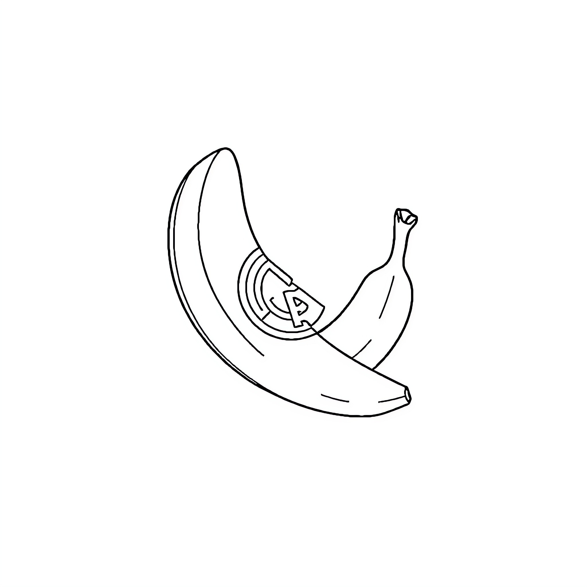 Banana with sliced segment and logo Coloring Page (free black-and-white line drawing printable PDF for all, from beginners to advanced learners, including children, teens, adults, and seniors)