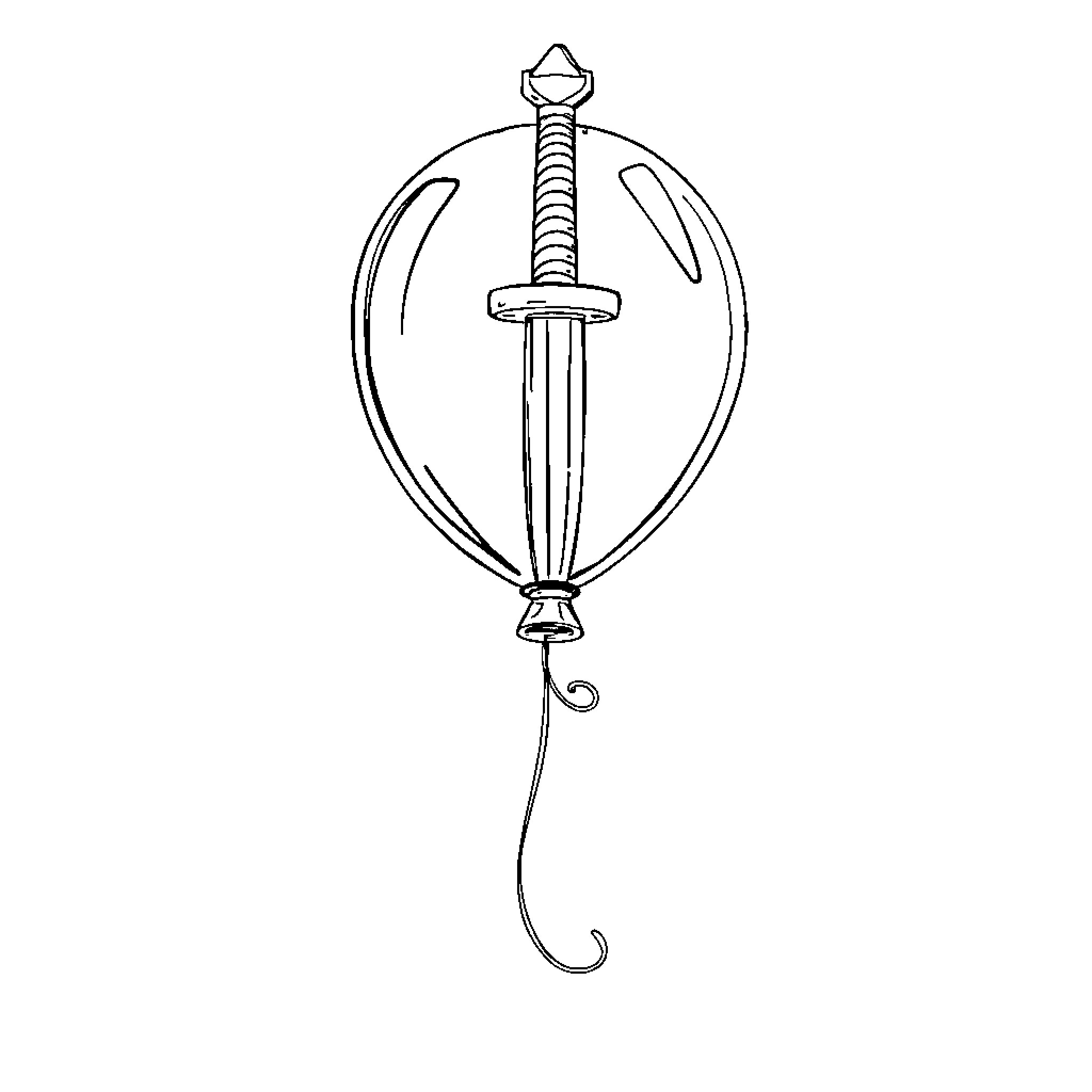 Balloon Sword with Ornate Design Coloring Page (free black-and-white line drawing printable PDF for all, from beginners to advanced learners, including children, teens, adults, and seniors)