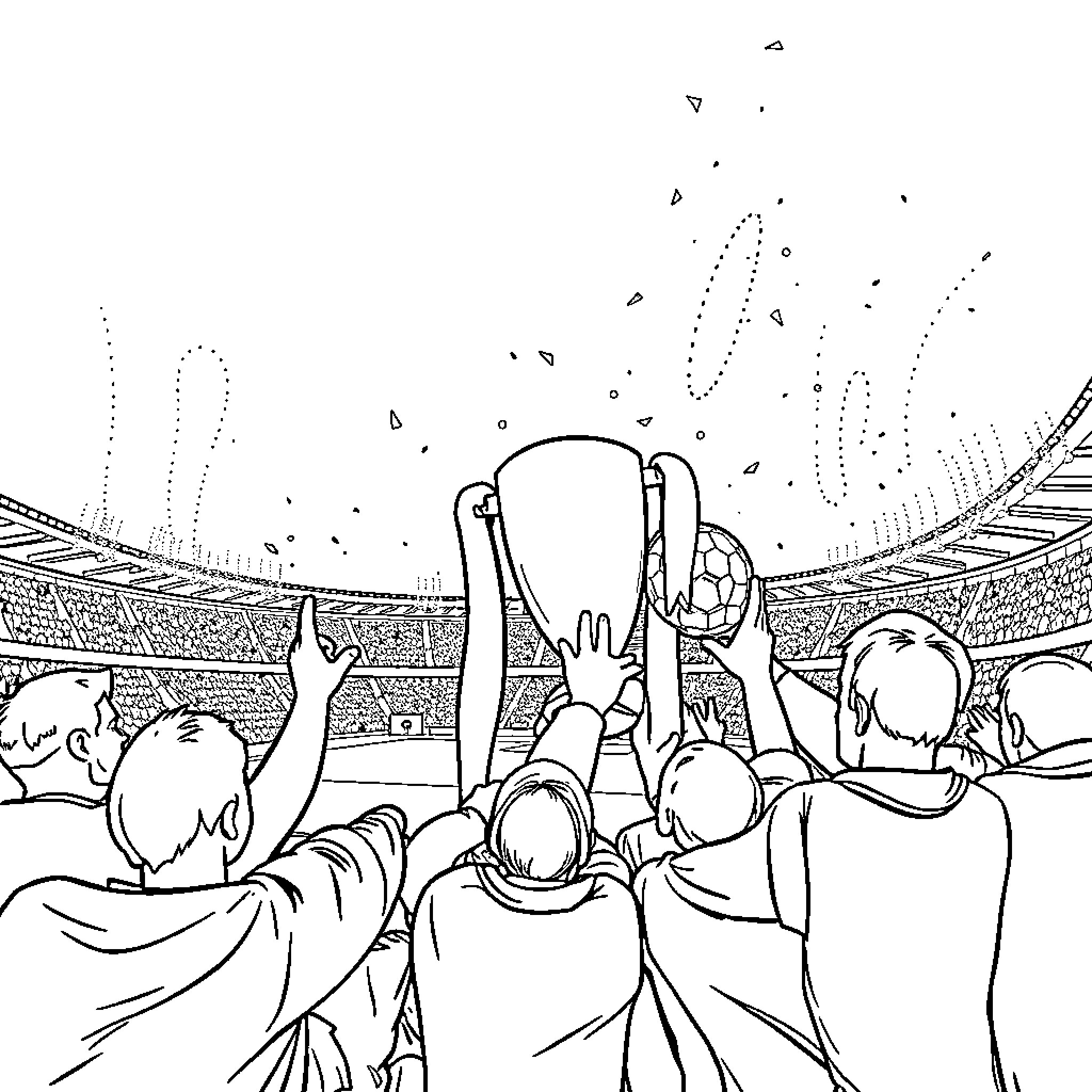 HSV Fans Cheering Excitedly at the Stadium Coloring Page (free black-and-white line drawing printable PDF for all, from beginners to advanced learners, including children, teens, adults, and seniors)