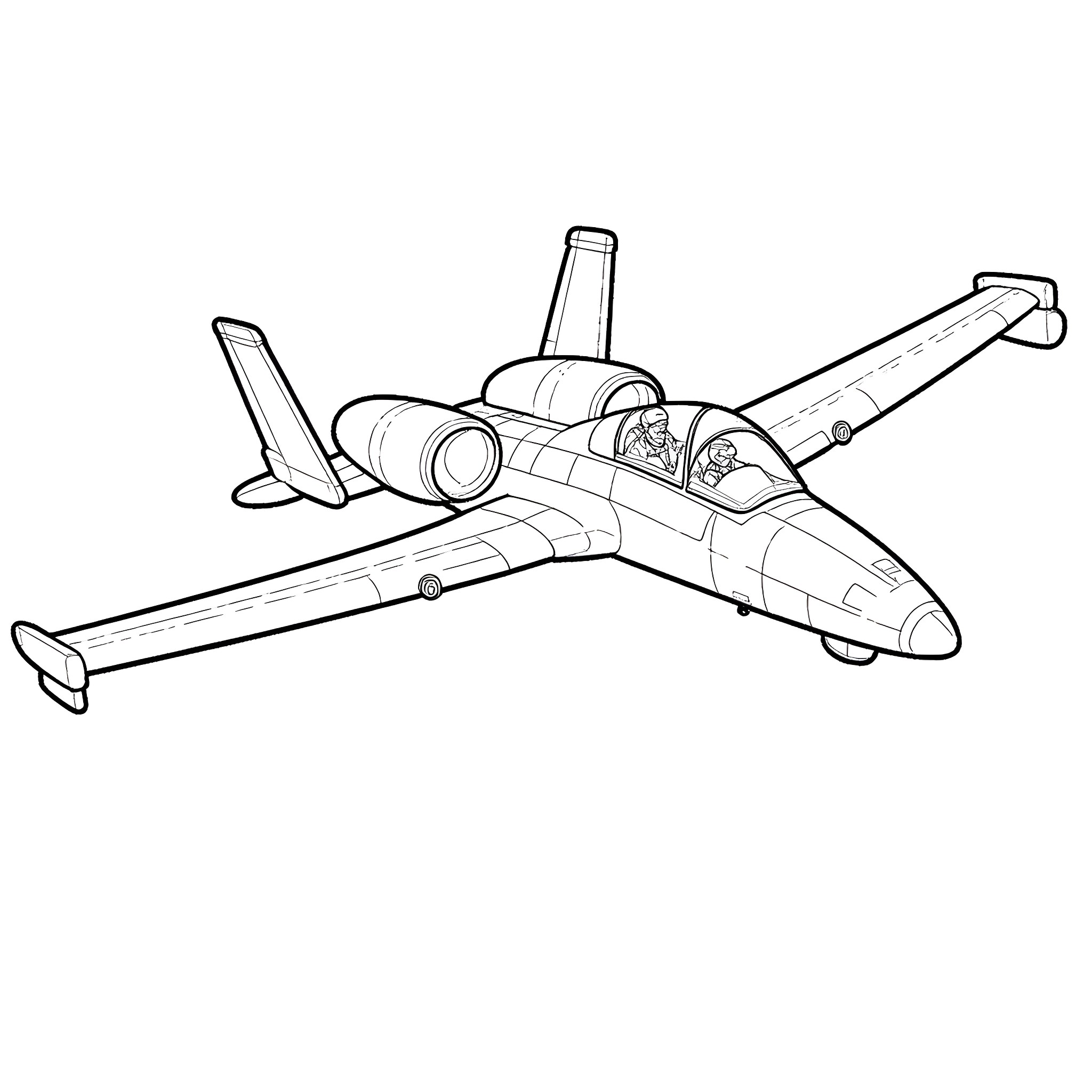 A-10 Warthog in flight Coloring Page (free black-and-white line drawing printable PDF for all, from beginners to advanced learners, including children, teens, adults, and seniors)