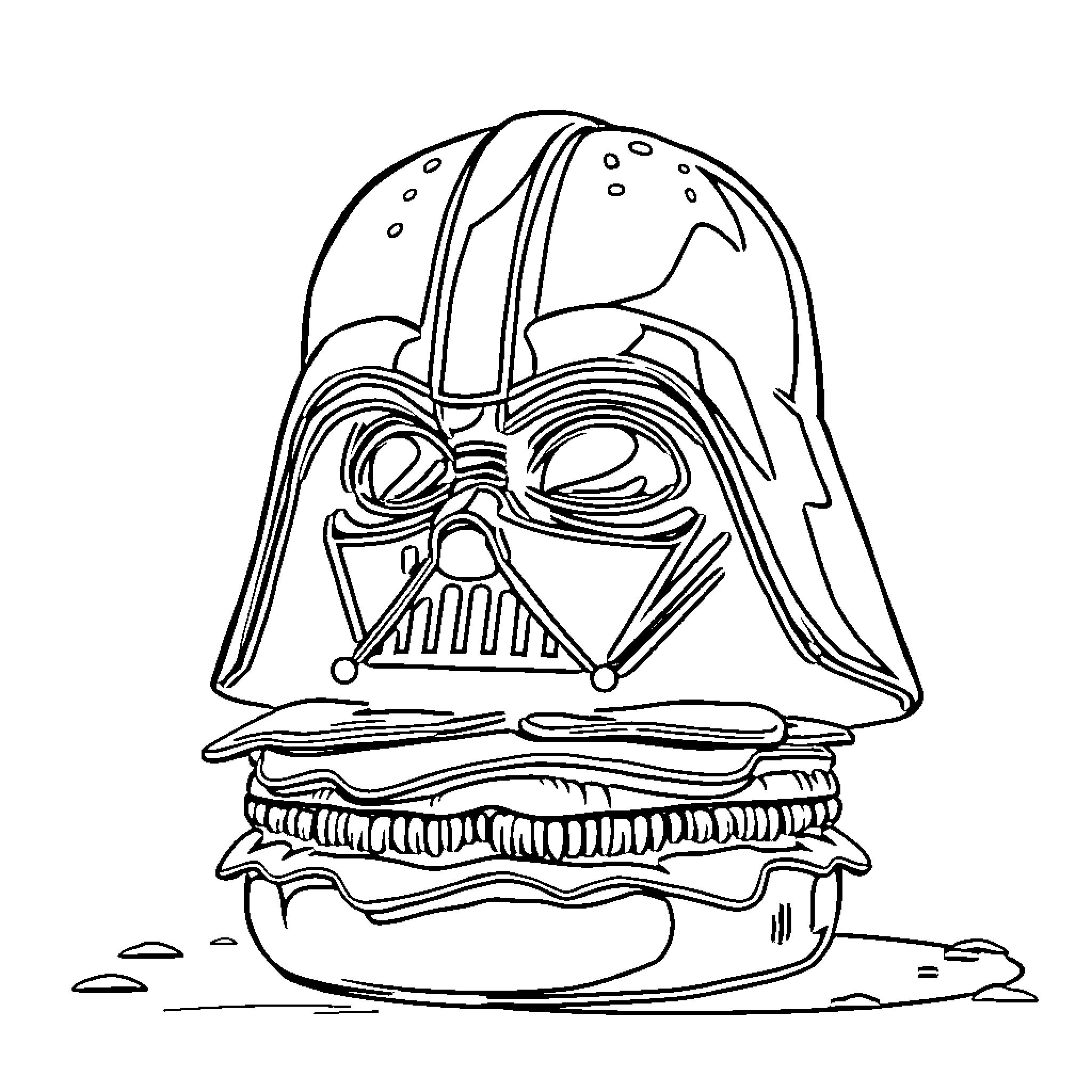 Darth Vader's iconic helmet and mask Coloring Page (free black-and-white line drawing printable PDF for all, from beginners to advanced learners, including children, teens, adults, and seniors)
