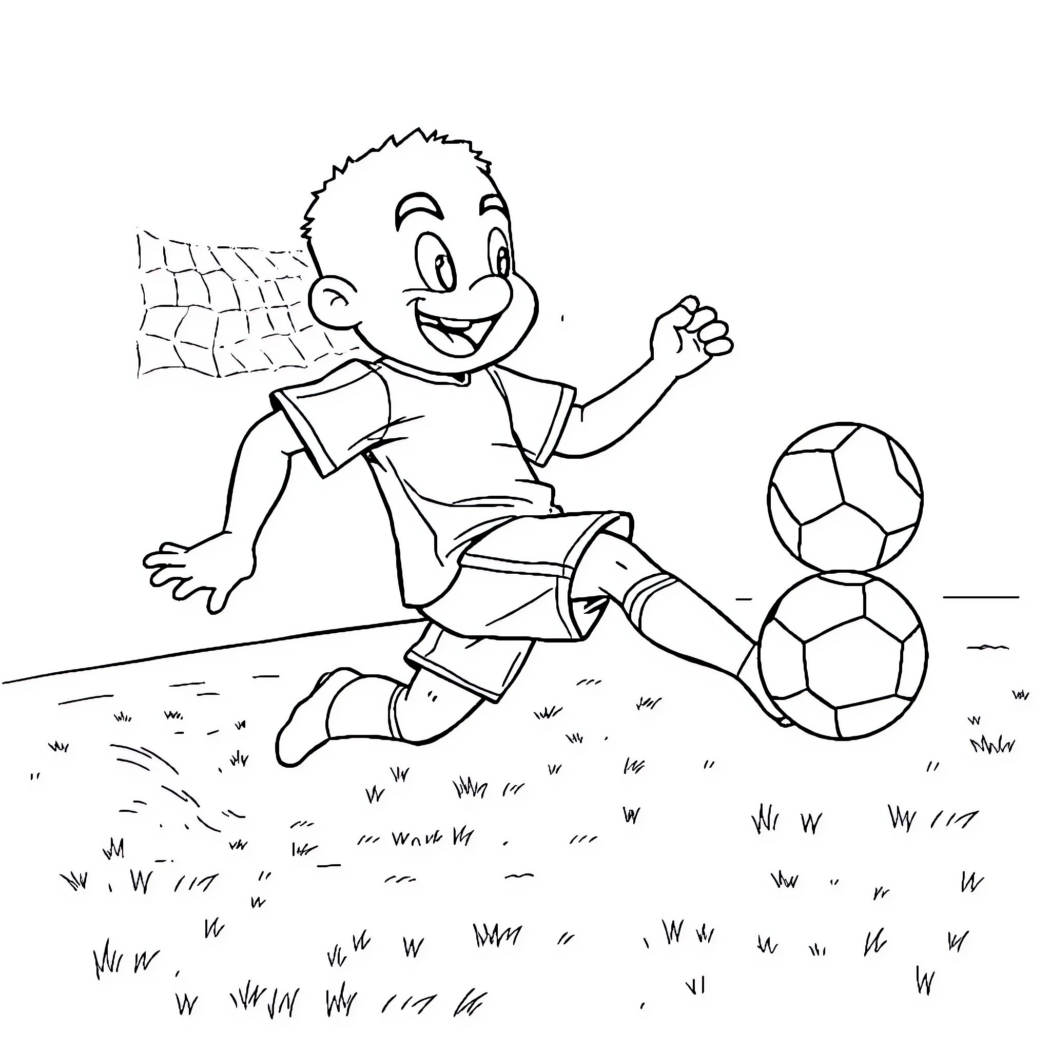 Labubu playing soccer with joy on the field Coloring Page (free black-and-white line drawing printable PDF for all, from beginners to advanced learners, including children, teens, adults, and seniors)