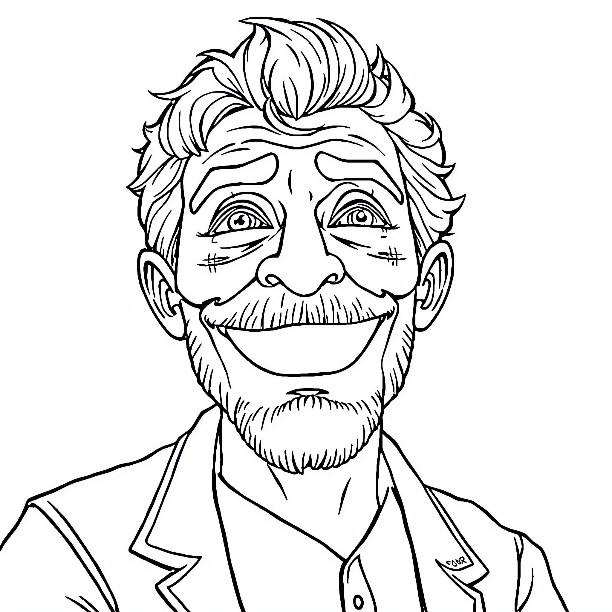 Meme of a smiling man with a beard Coloring Page (free black-and-white line drawing printable PDF for all, from beginners to advanced learners, including children, teens, adults, and seniors)