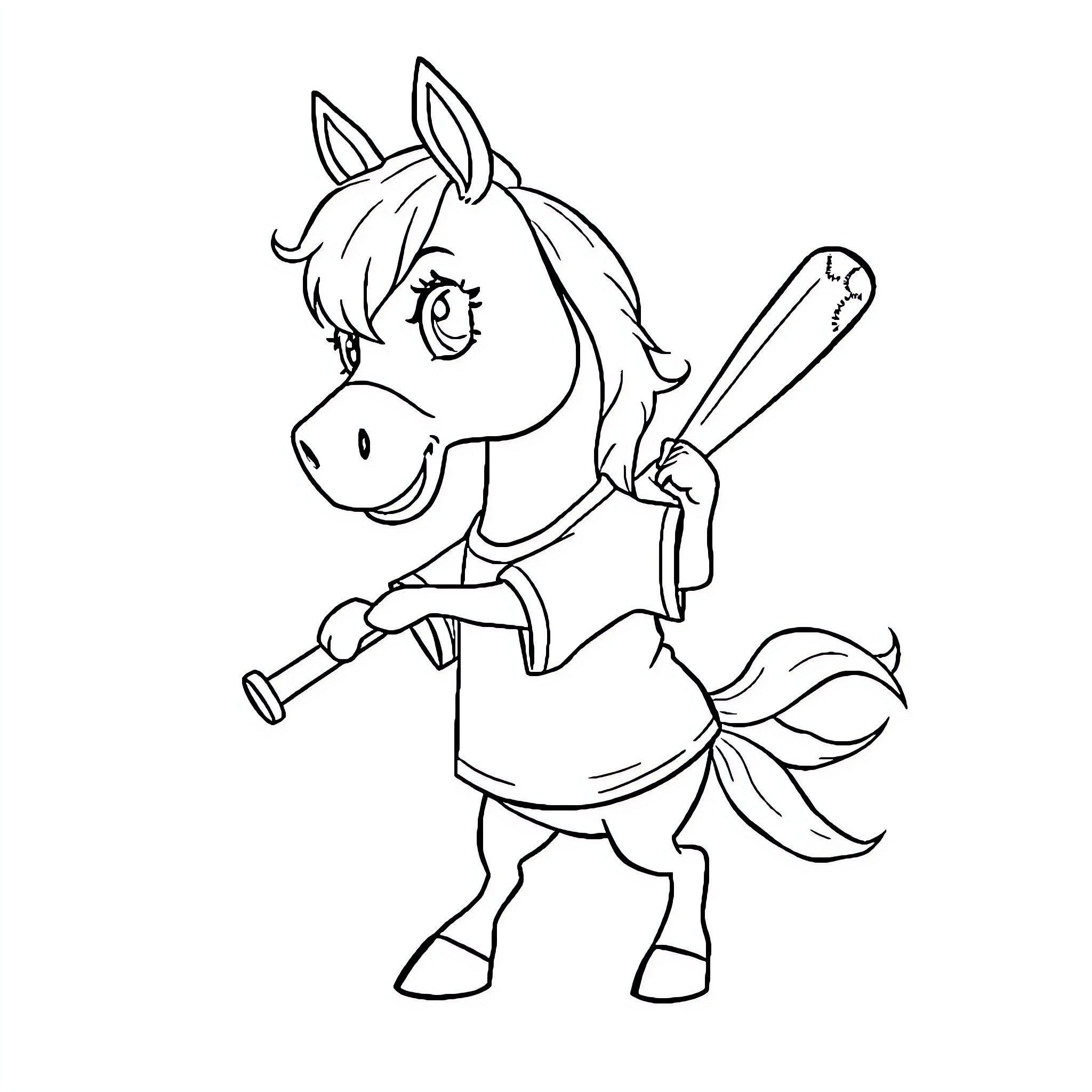 Horse riding with a tool Coloring Page (free black-and-white line drawing printable PDF for all, from beginners to advanced learners, including children, teens, adults, and seniors)