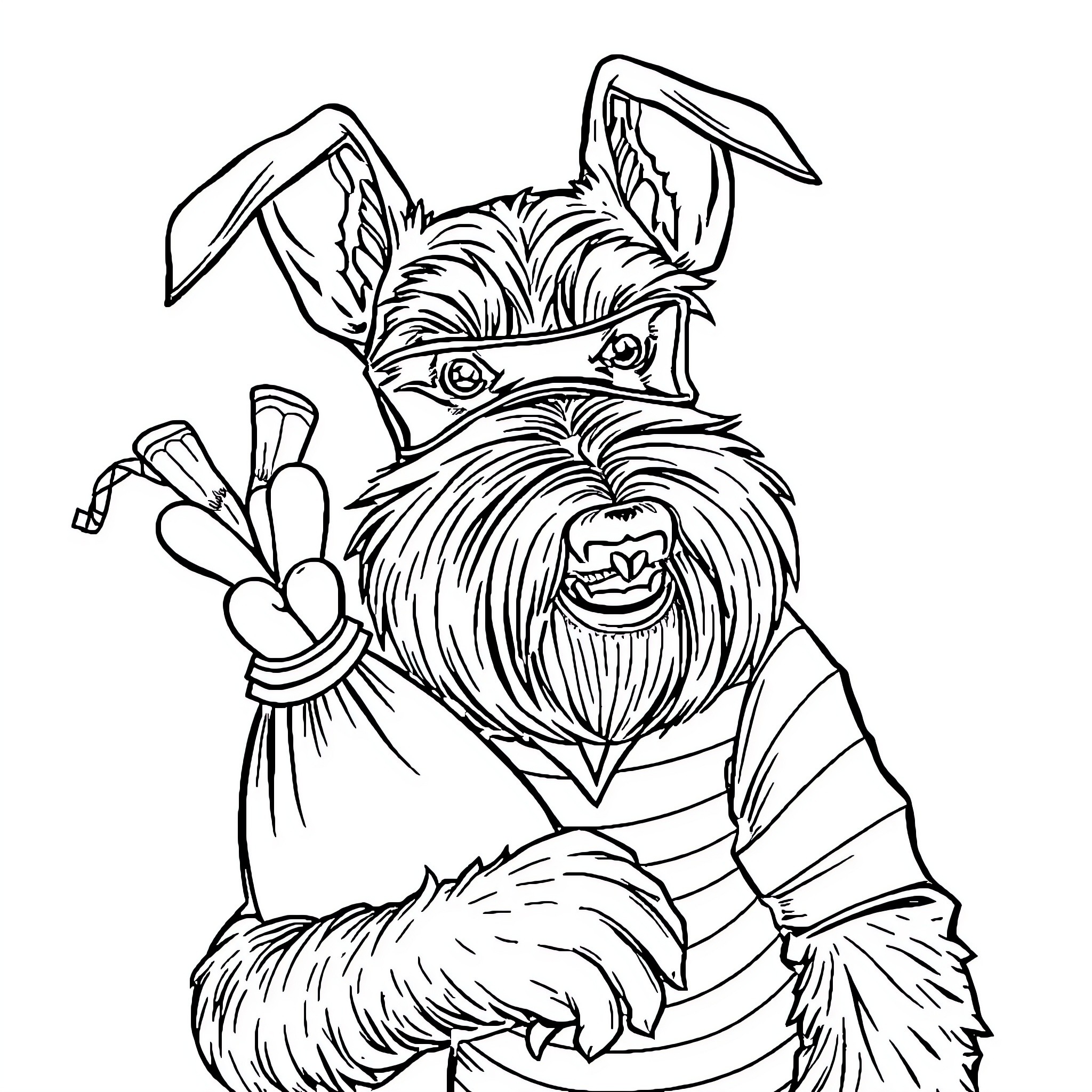 Schnauzer dressed in flower costume Coloring Page (free black-and-white line drawing printable PDF for all, from beginners to advanced learners, including children, teens, adults, and seniors)