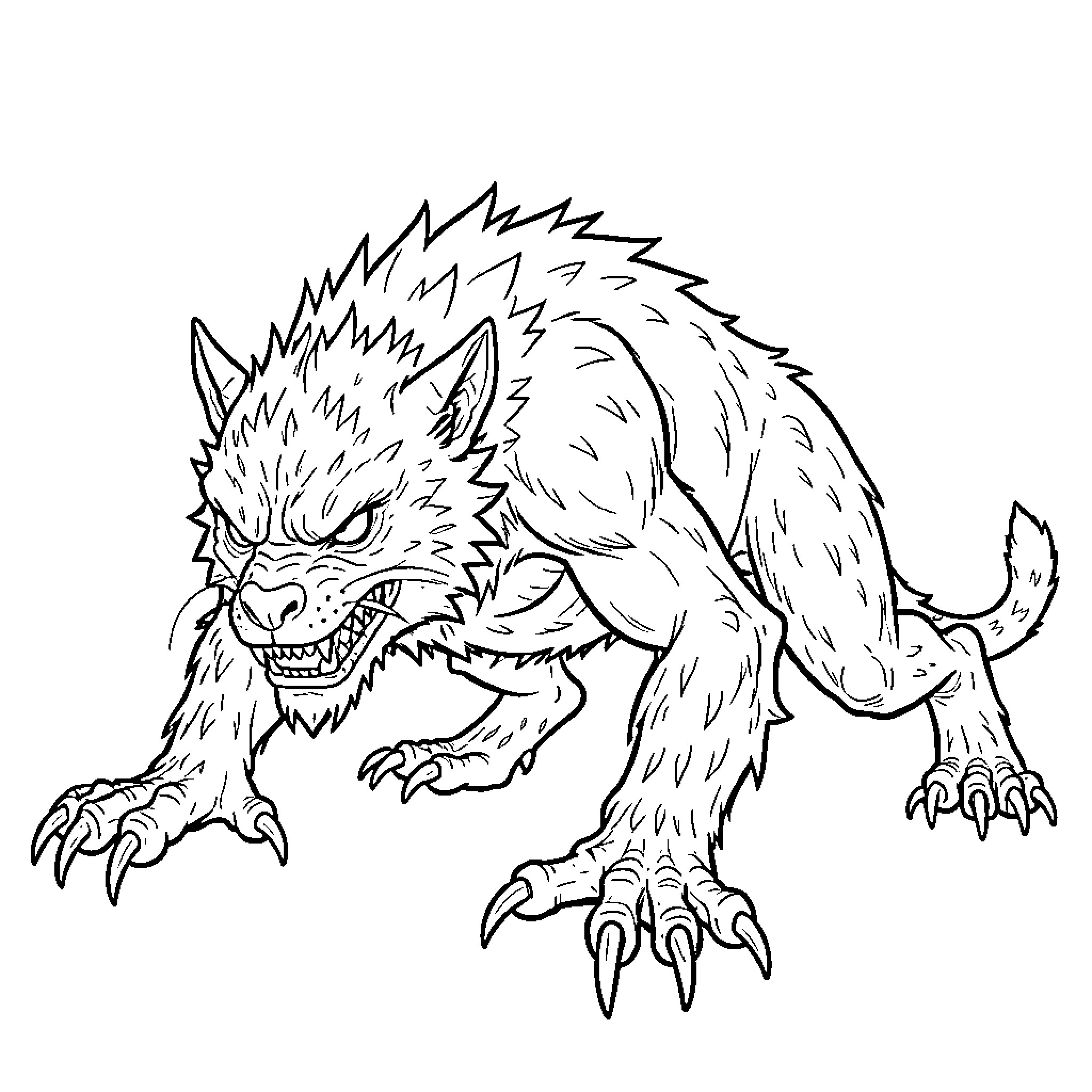 Beast snarling aggressively with sharp claws extended Coloring Page (free black-and-white line drawing printable PDF for all, from beginners to advanced learners, including children, teens, adults, and seniors)