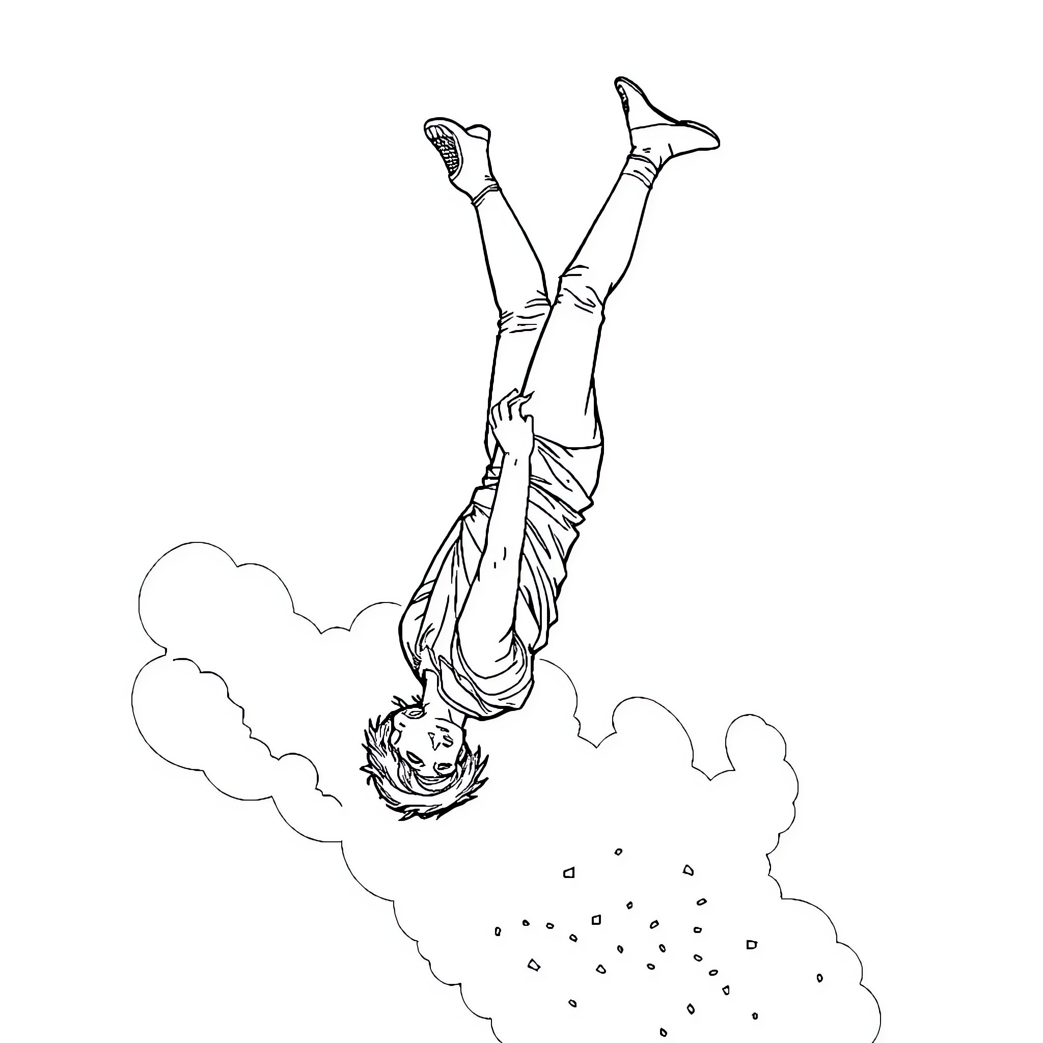 Hozier falling through the clouds Coloring Page (free black-and-white line drawing printable PDF for all, from beginners to advanced learners, including children, teens, adults, and seniors)