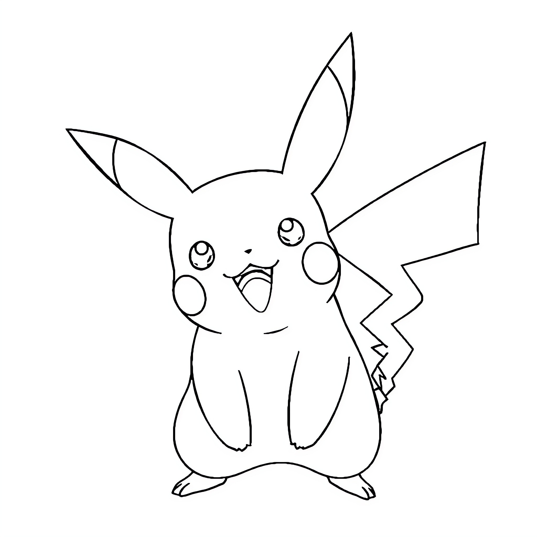Pikachu in a playful pose Coloring Page (free black-and-white line drawing printable PDF for all, from beginners to advanced learners, including children, teens, adults, and seniors)