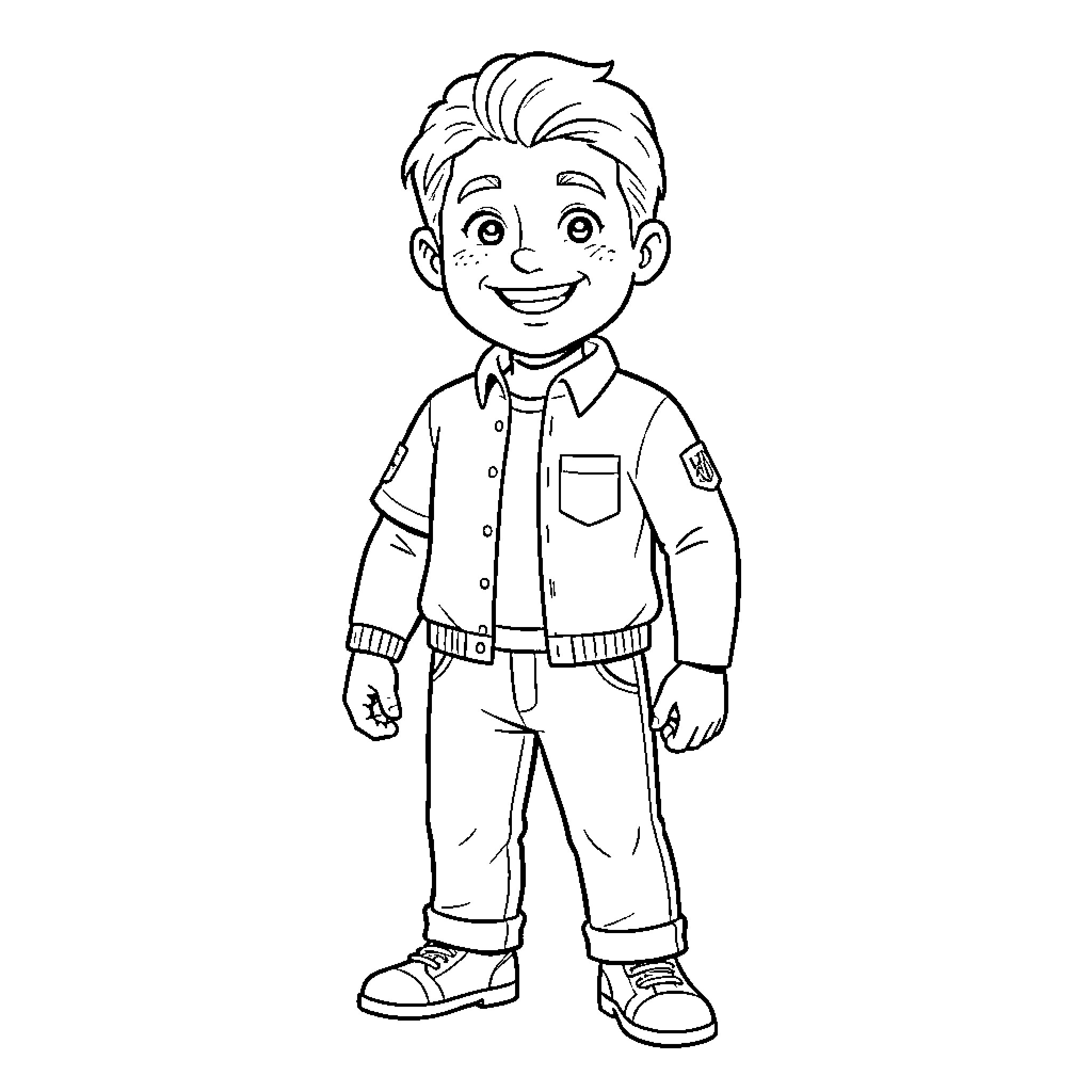 Mounir smiling while standing in casual clothing Coloring Page (free black-and-white line drawing printable PDF for all, from beginners to advanced learners, including children, teens, adults, and seniors)