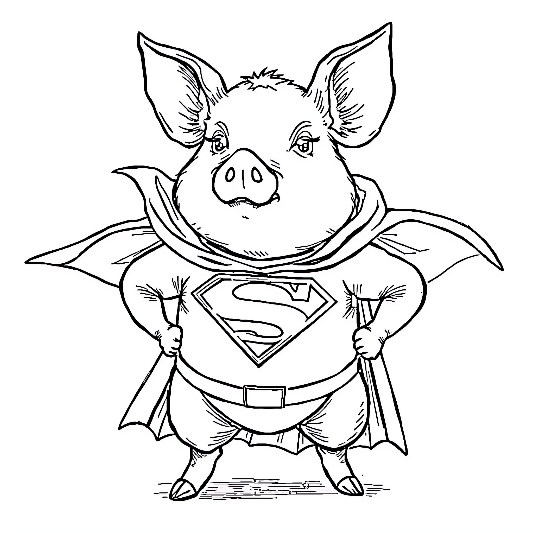 Guinea Pig Superhero in Action Coloring Page (free black-and-white line drawing printable PDF for all, from beginners to advanced learners, including children, teens, adults, and seniors)