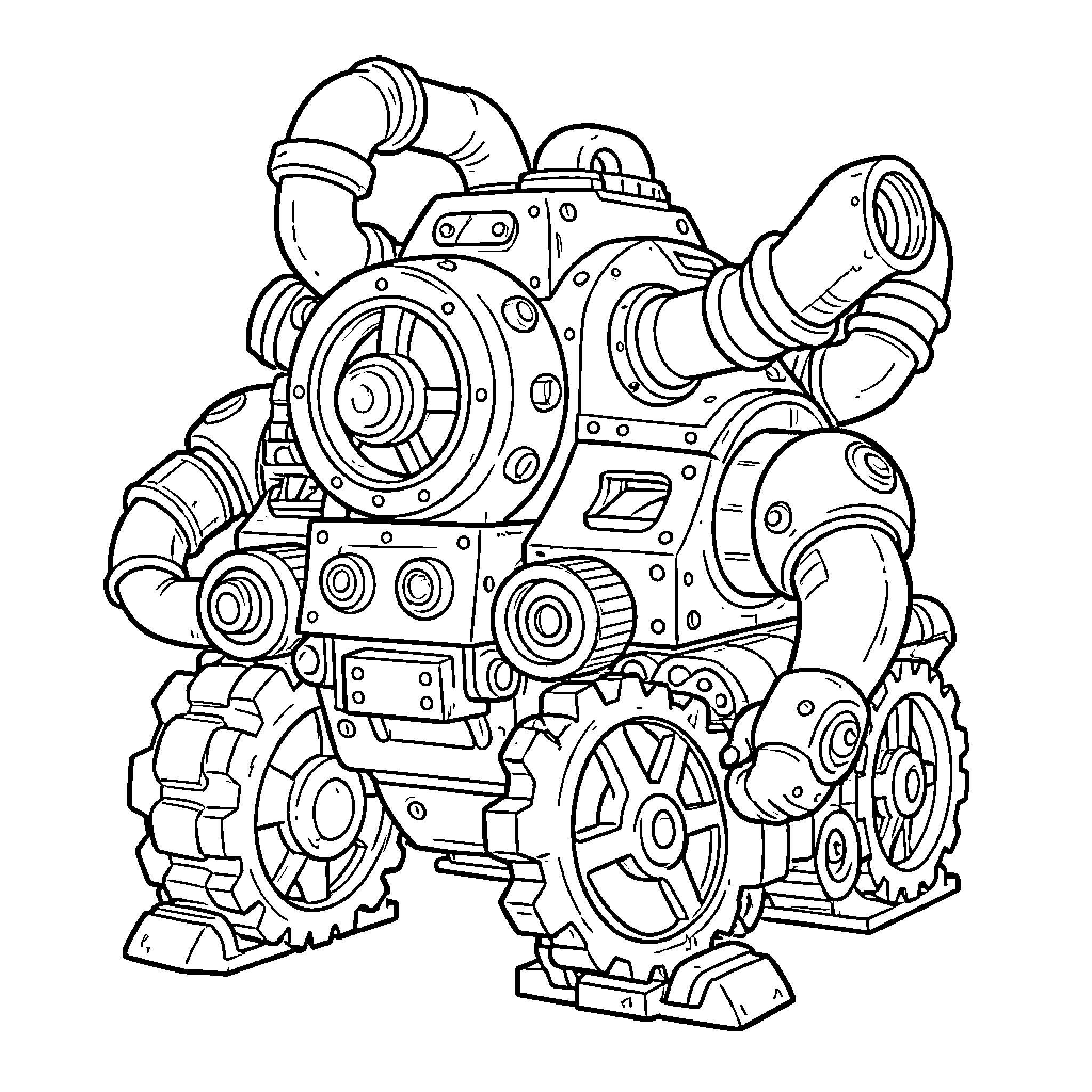 Goon Machine - Intricate Mechanical Contraption Coloring Page (free black-and-white line drawing printable PDF for all, from beginners to advanced learners, including children, teens, adults, and seniors)