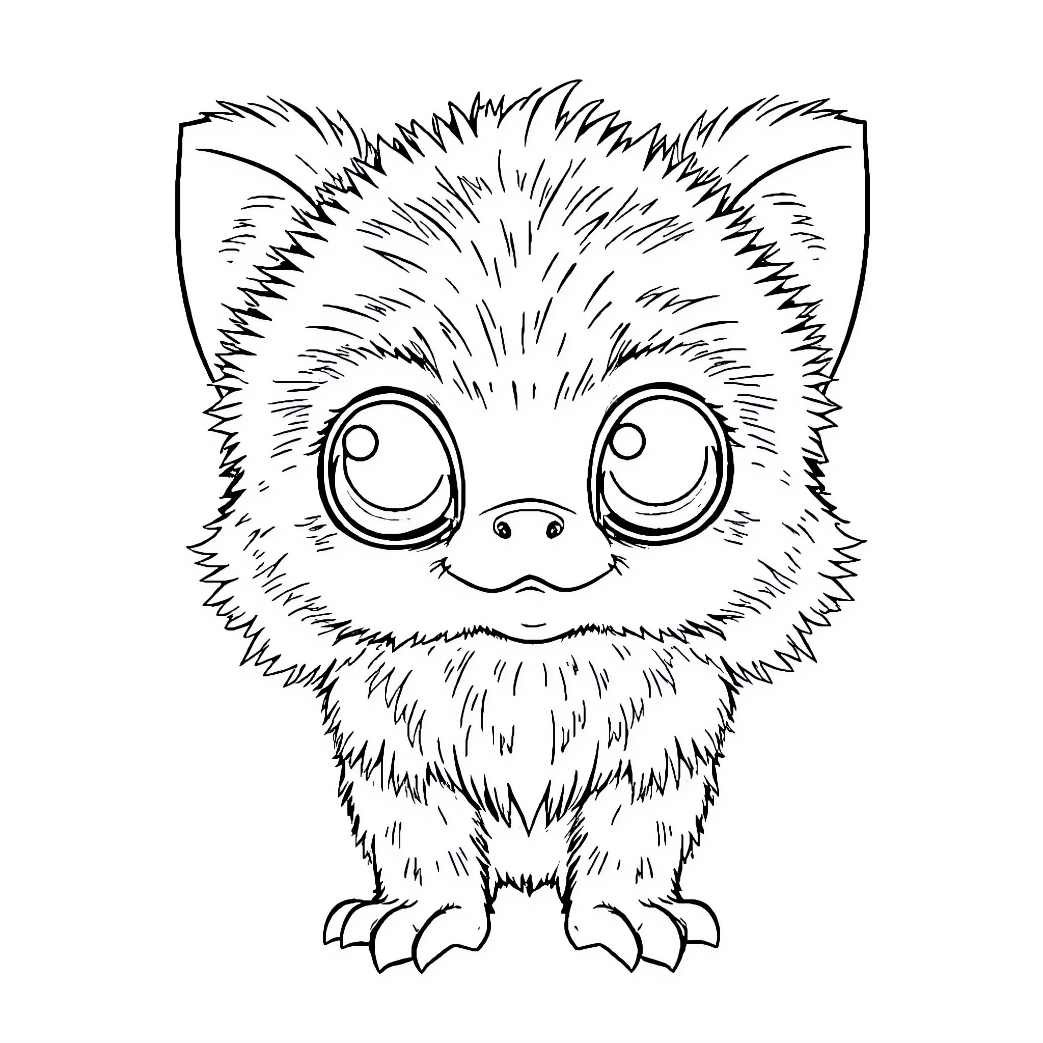 Alien Furry Creature with Adorable Expression Coloring Page (free black-and-white line drawing printable PDF for all, from beginners to advanced learners, including children, teens, adults, and seniors)
