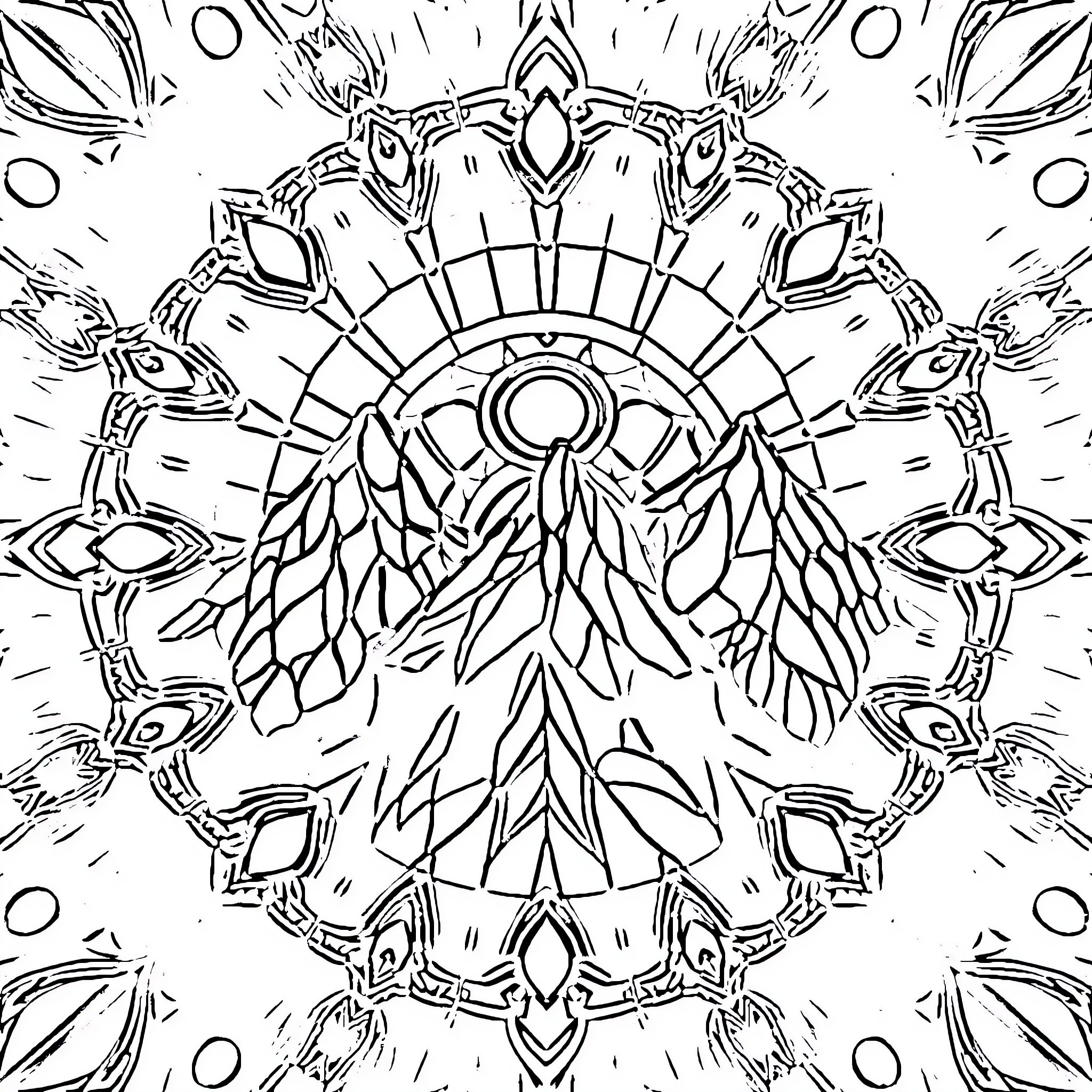 Kaleidoscope of intricate patterns and geometric shapes Coloring Page (free black-and-white line drawing printable PDF for all, from beginners to advanced learners, including children, teens, adults, and seniors)