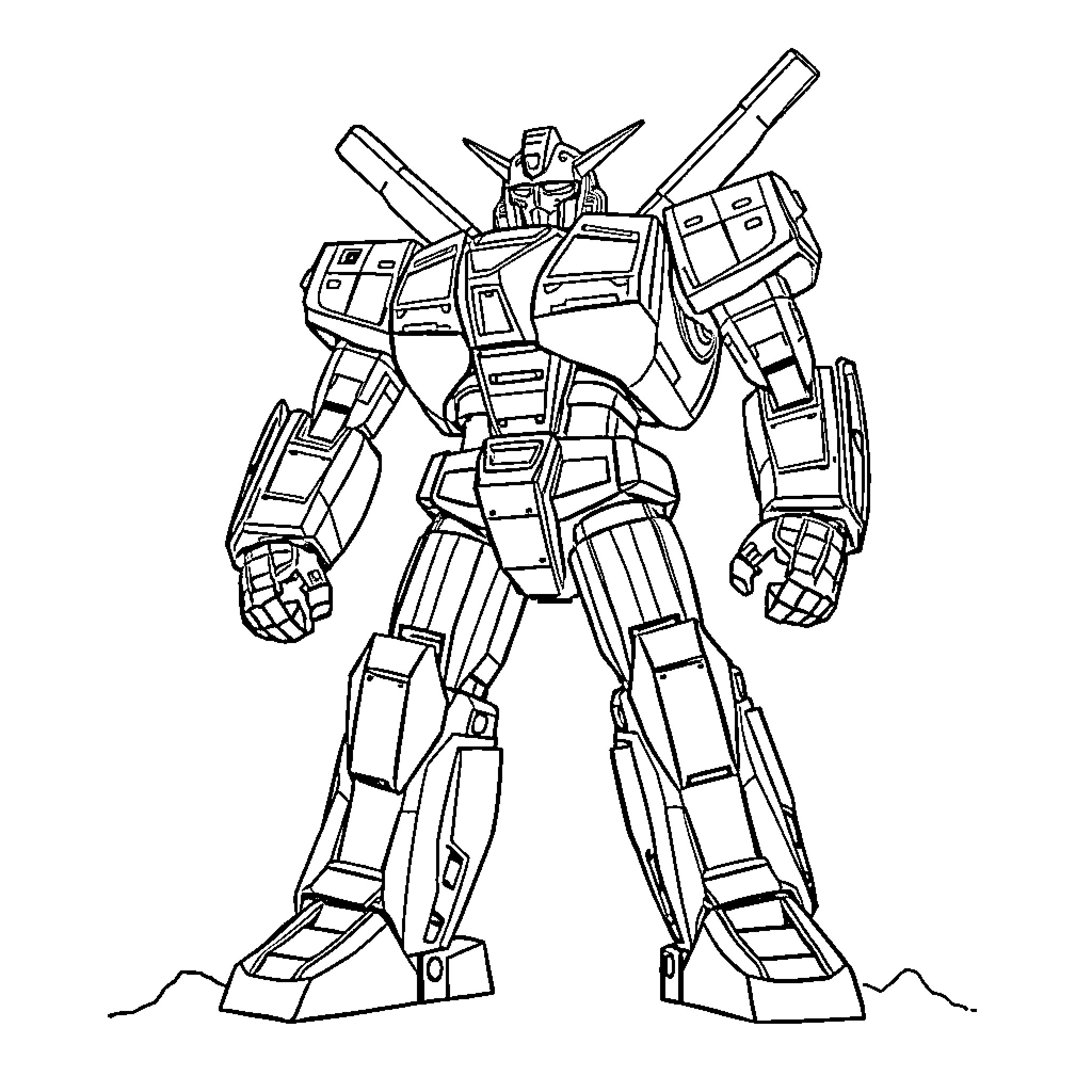 Goldorak standing in a powerful heroic pose Coloring Page (free black-and-white line drawing printable PDF for all, from beginners to advanced learners, including children, teens, adults, and seniors)