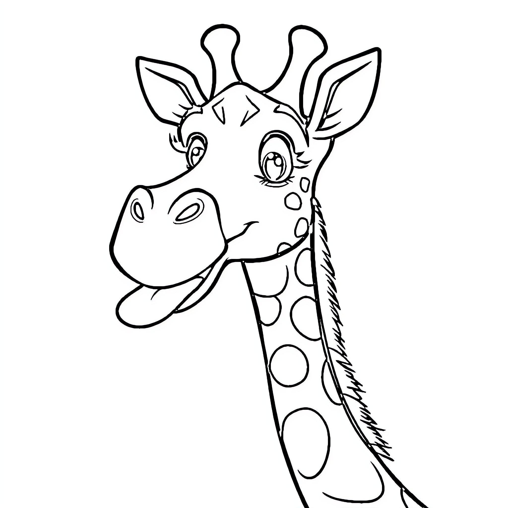 Giraffe with an expressive face Coloring Page (free black-and-white line drawing printable PDF for all, from beginners to advanced learners, including children, teens, adults, and seniors)