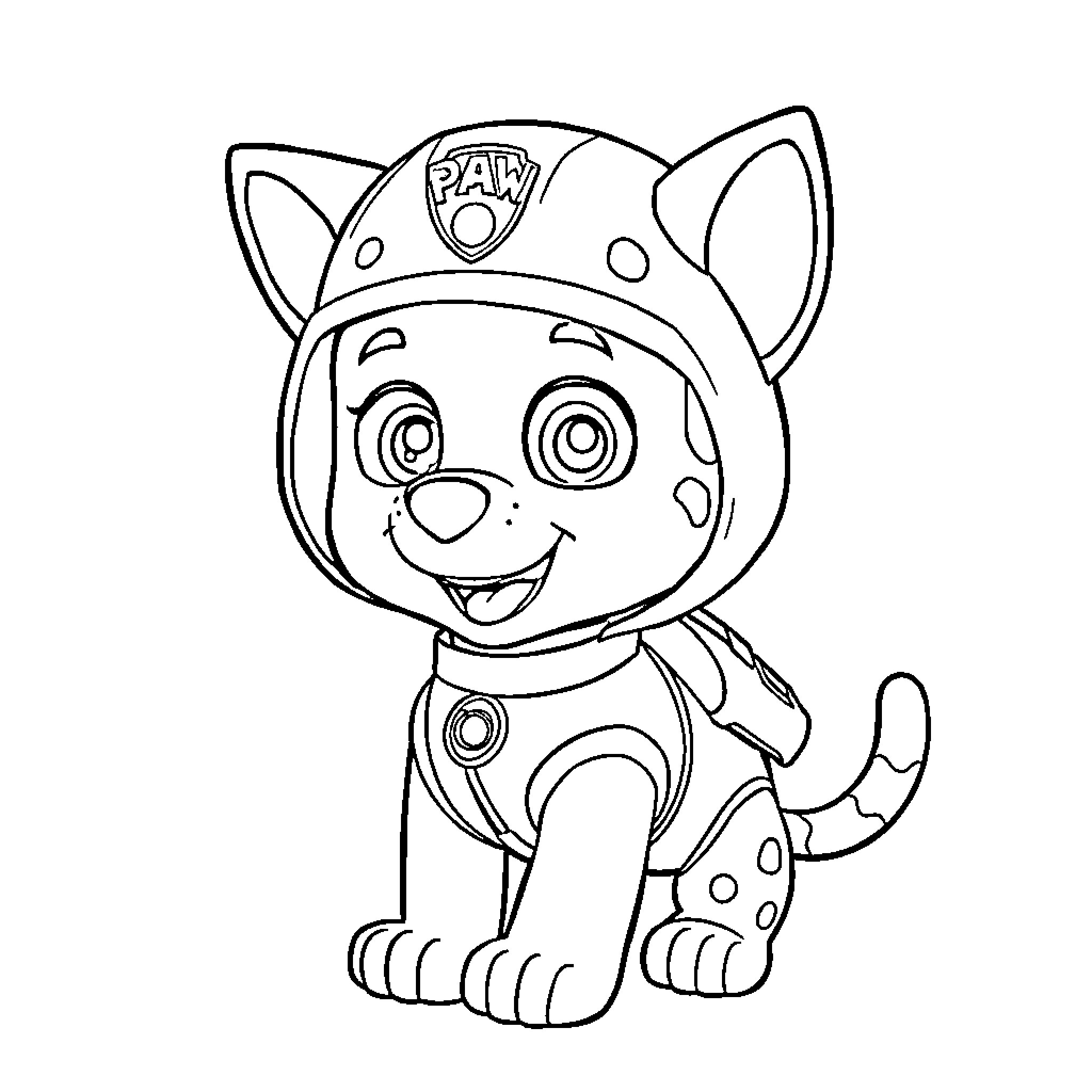 Marshall the Friendly Paw Patrol Puppy Coloring Page (free black-and-white line drawing printable PDF for all, from beginners to advanced learners, including children, teens, adults, and seniors)