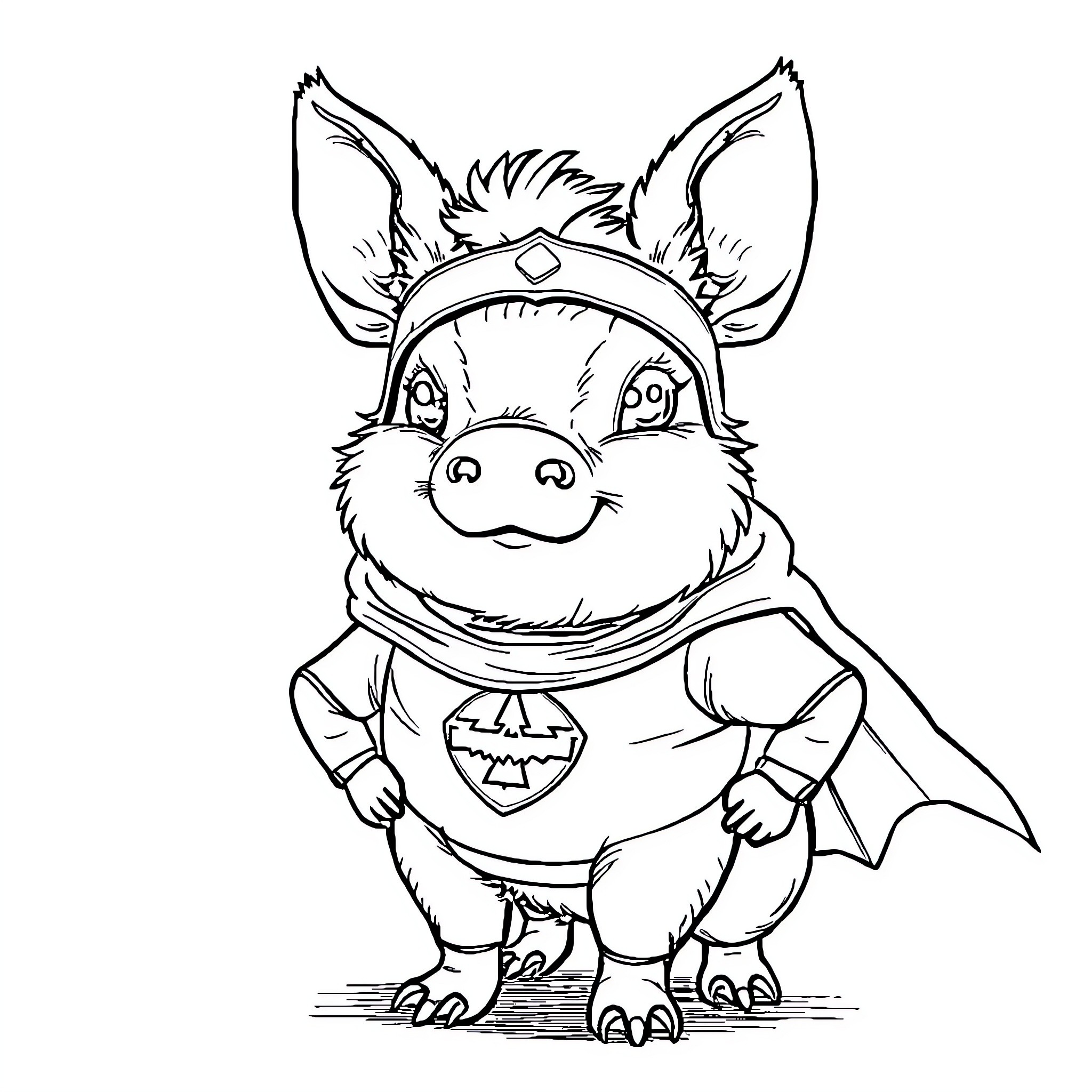 Guinea Pig in Superhero Costume Coloring Page (free black-and-white line drawing printable PDF for all, from beginners to advanced learners, including children, teens, adults, and seniors)
