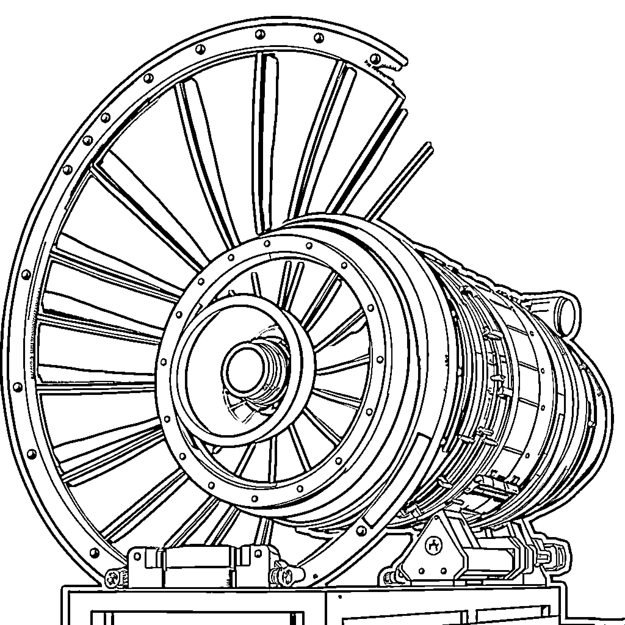 RS-25 Rocket Engine Schematic Illustration Coloring Page (free black-and-white line drawing printable PDF for all, from beginners to advanced learners, including children, teens, adults, and seniors)