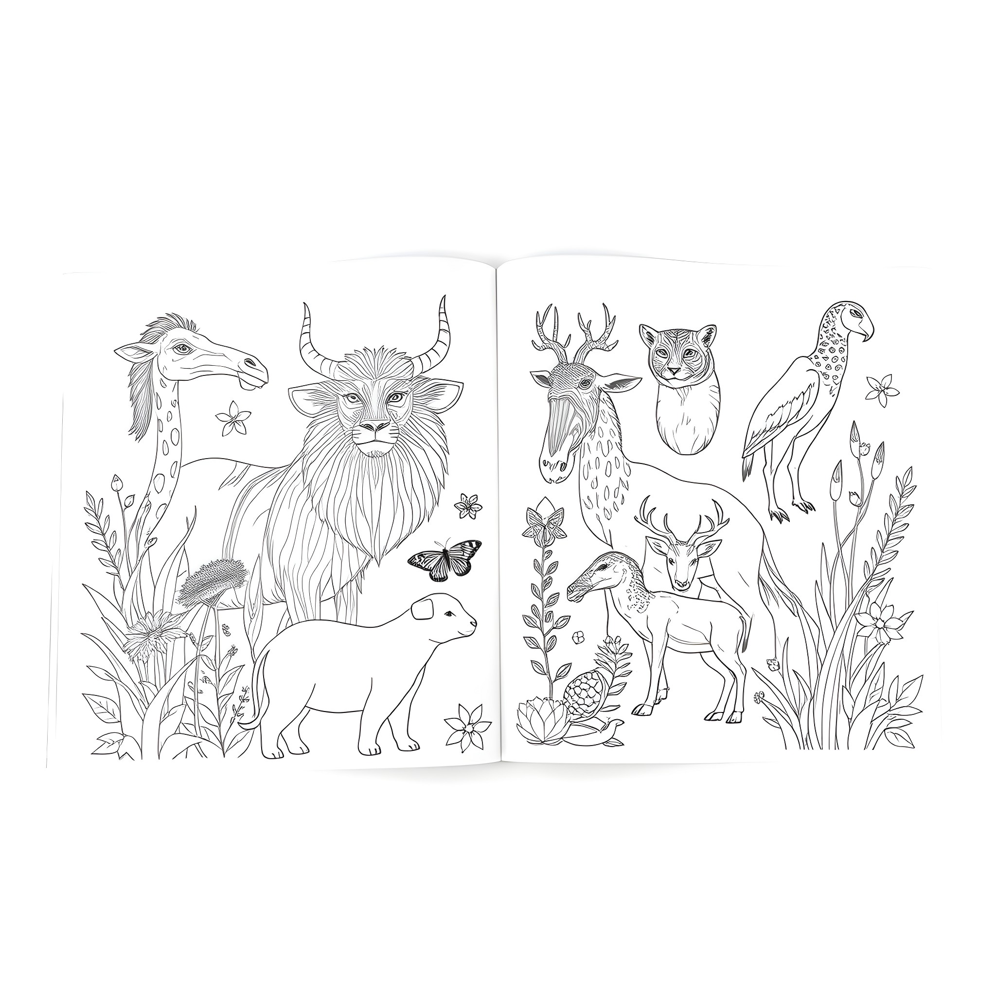 Animal Illustrations of Various Wildlife Coloring Page (free black-and-white line drawing printable PDF for all, from beginners to advanced learners, including children, teens, adults, and seniors)