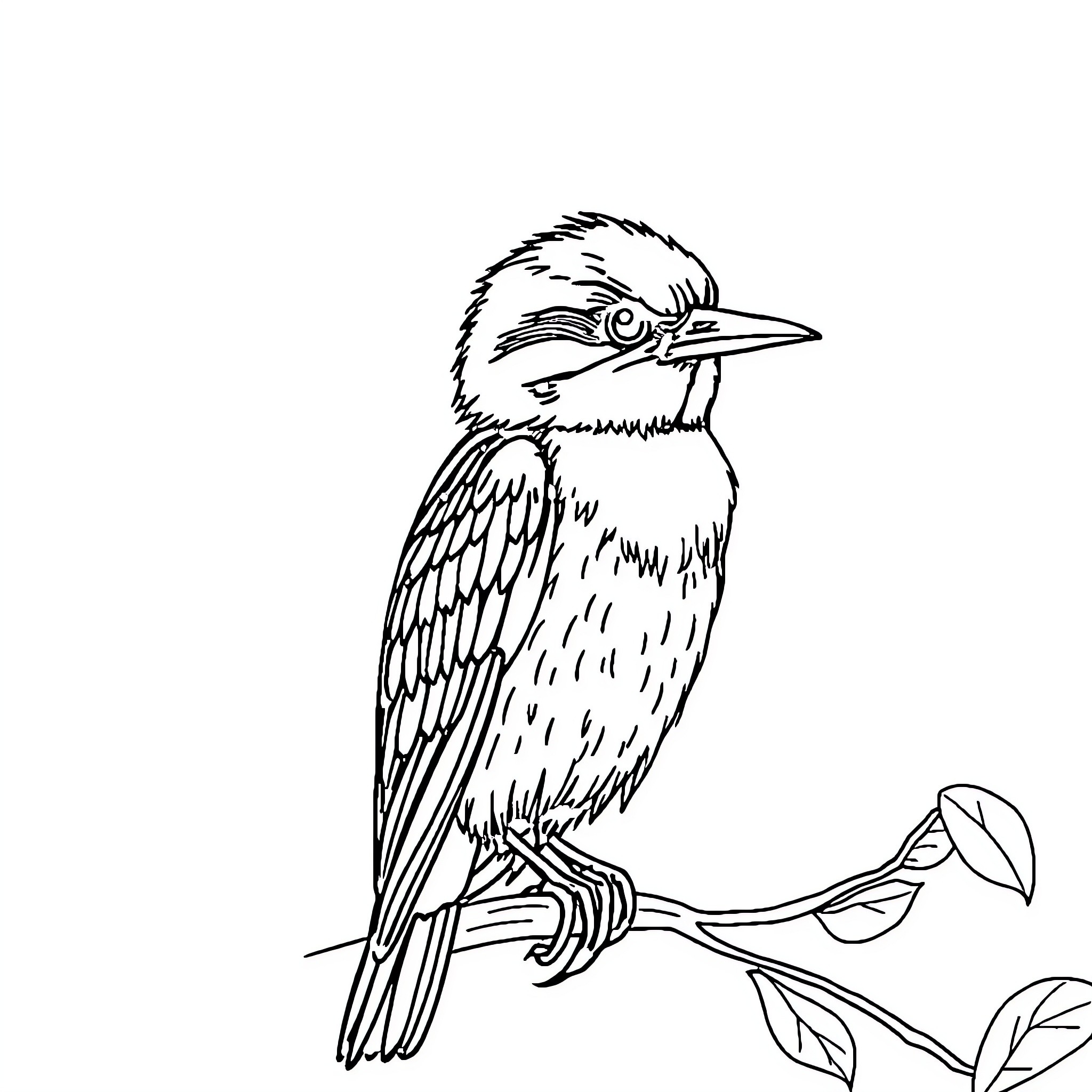 Chouette perched on a branch Coloring Page (free black-and-white line drawing printable PDF for all, from beginners to advanced learners, including children, teens, adults, and seniors)