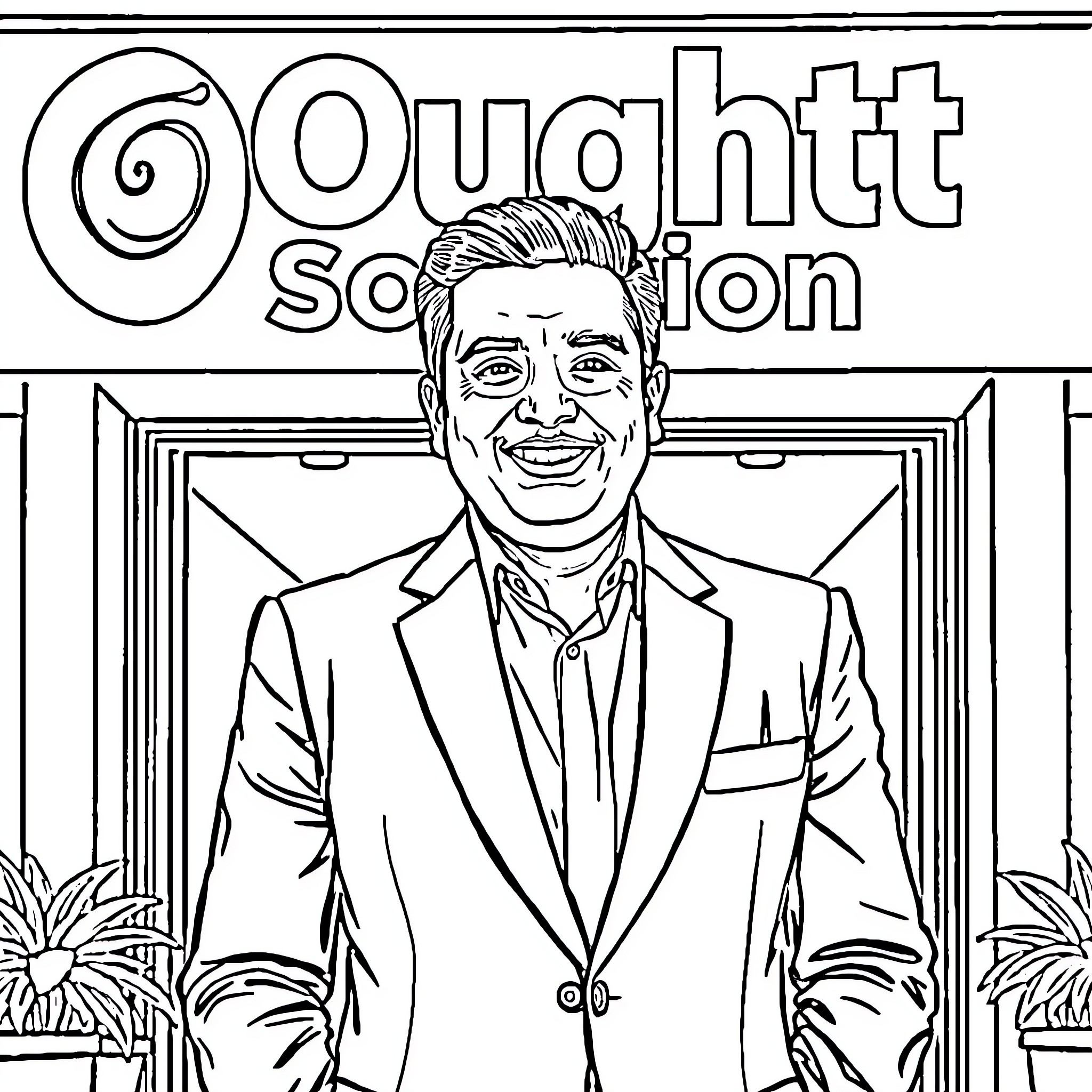 Businessman smiling in professional business setting Coloring Page (free black-and-white line drawing printable PDF for all, from beginners to advanced learners, including children, teens, adults, and seniors)