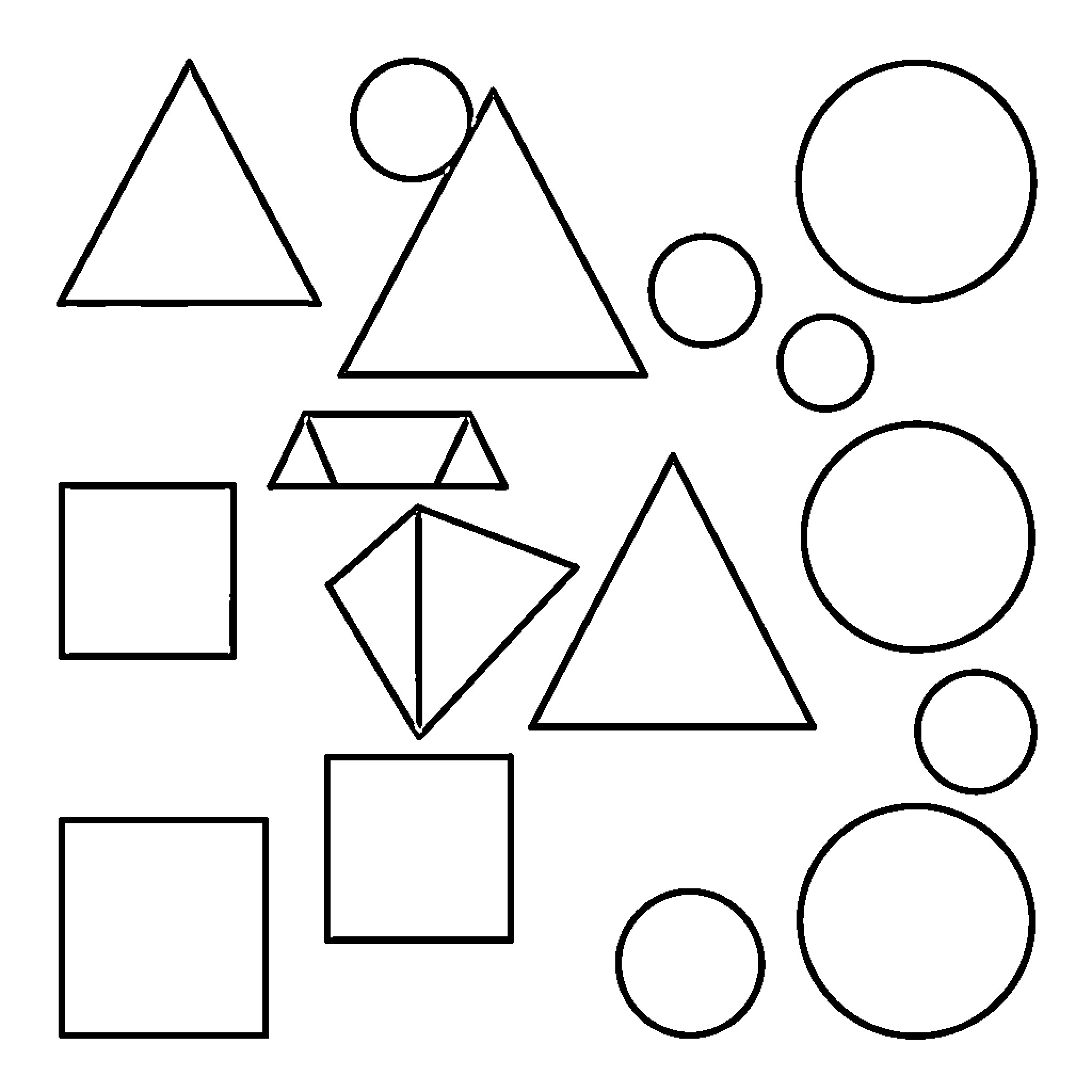 Geometric Shapes in Monochrome Arrangement Coloring Page (free black-and-white line drawing printable PDF for all, from beginners to advanced learners, including children, teens, adults, and seniors)