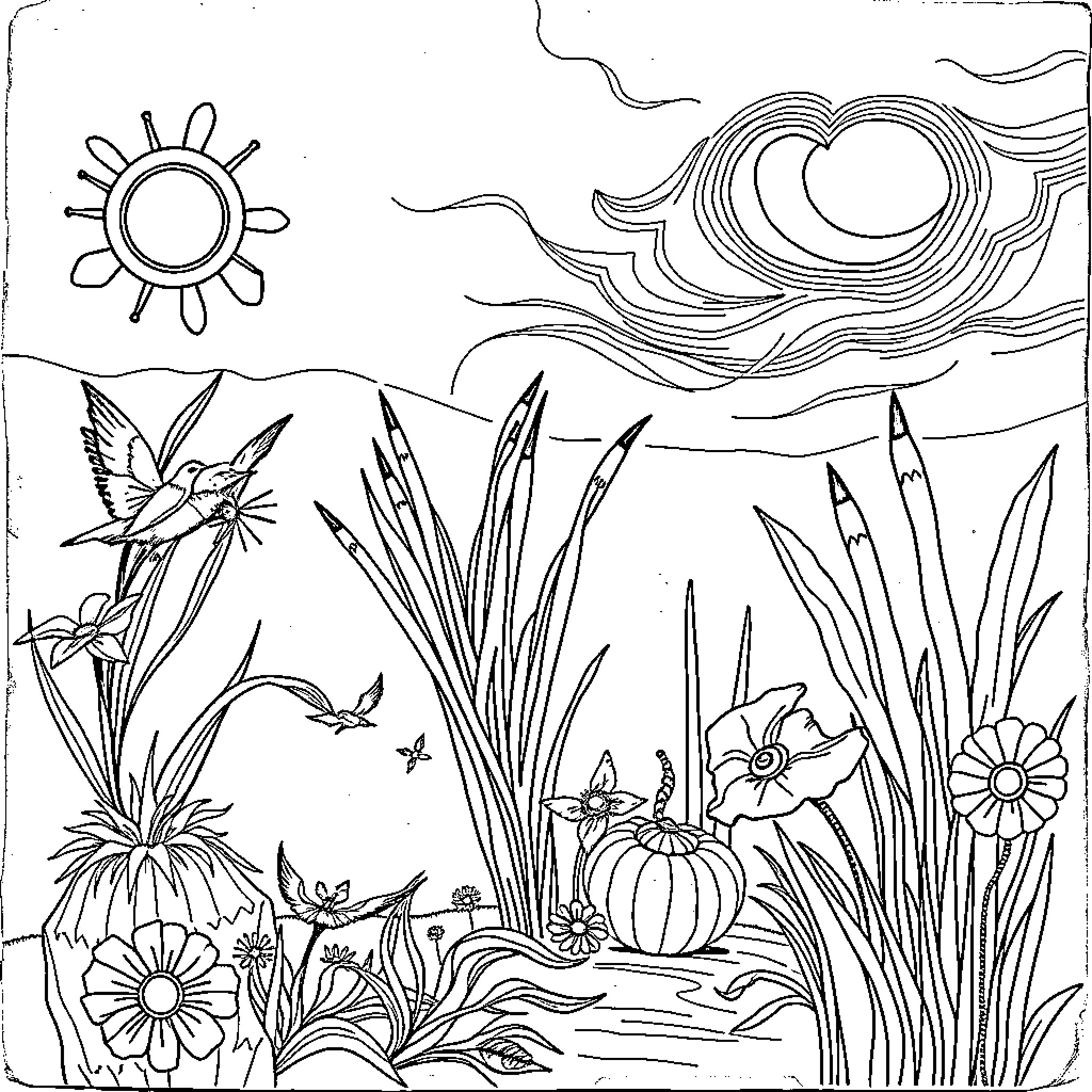 Book of Colorful Nature and Wildlife Coloring Page (free black-and-white line drawing printable PDF for all, from beginners to advanced learners, including children, teens, adults, and seniors)