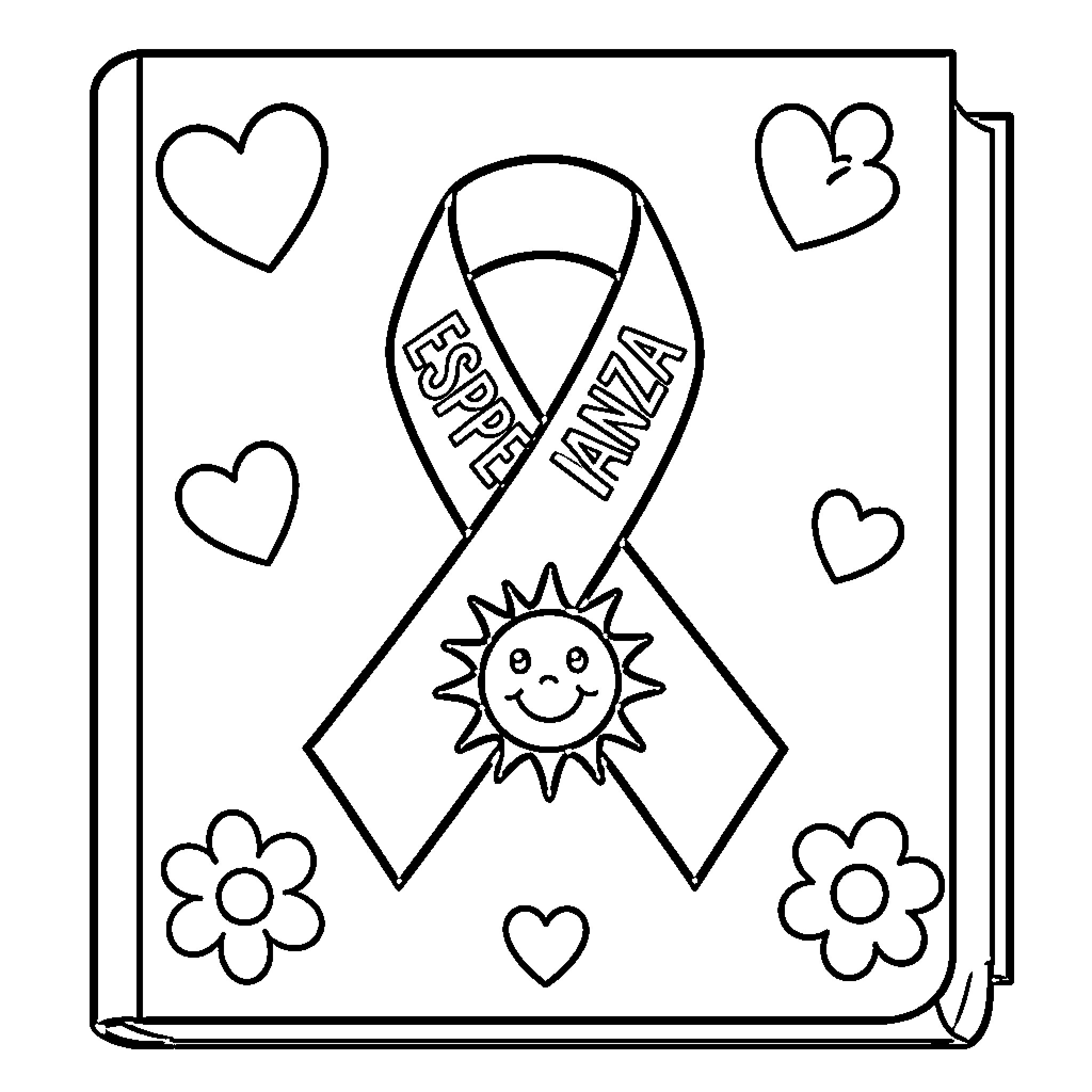 Ribbon with Ribbon and Sun Symbols Coloring Page (free black-and-white line drawing printable PDF for all, from beginners to advanced learners, including children, teens, adults, and seniors)