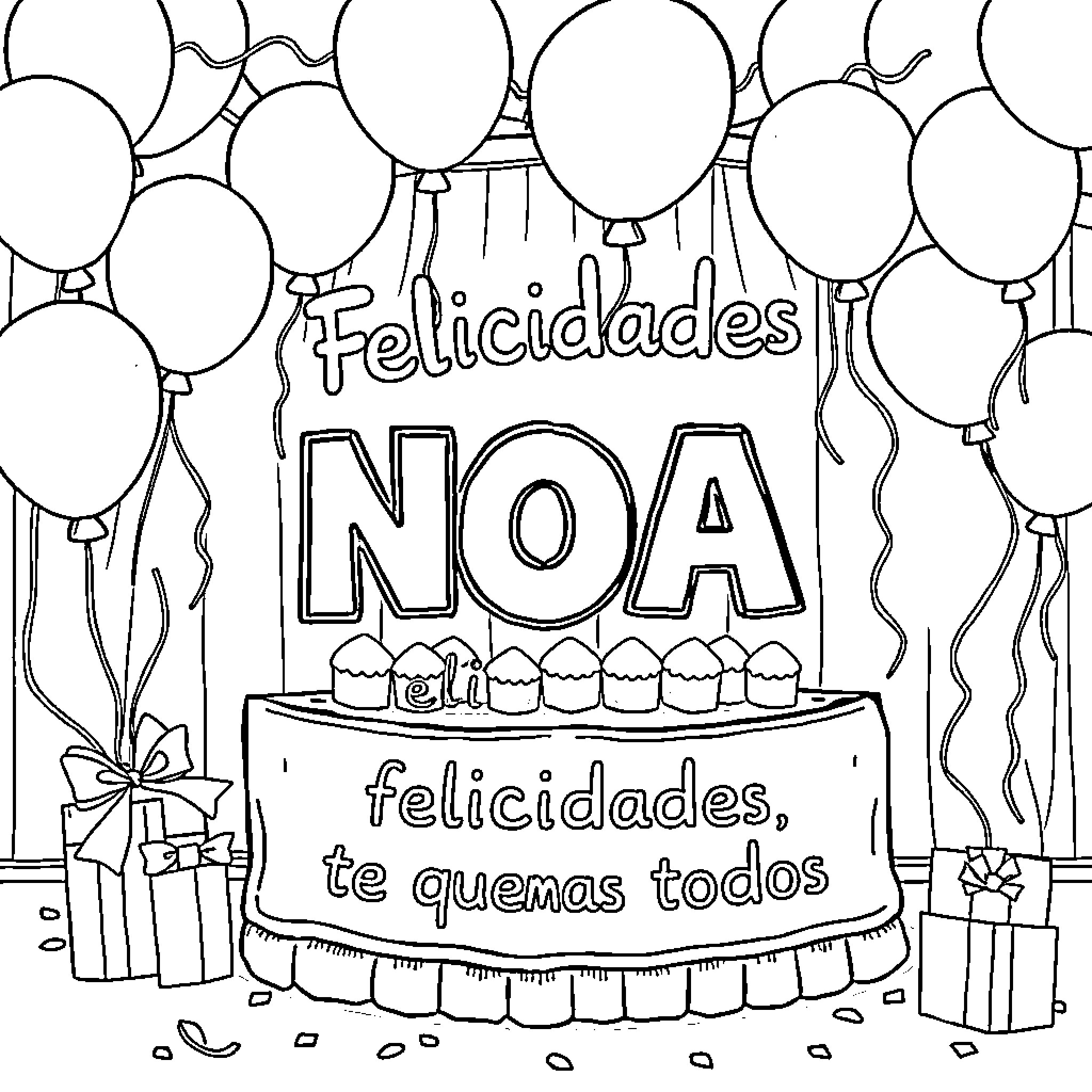 Blippi's Balloons and Birthday Bash Coloring Page (free black-and-white line drawing printable PDF for all, from beginners to advanced learners, including children, teens, adults, and seniors)