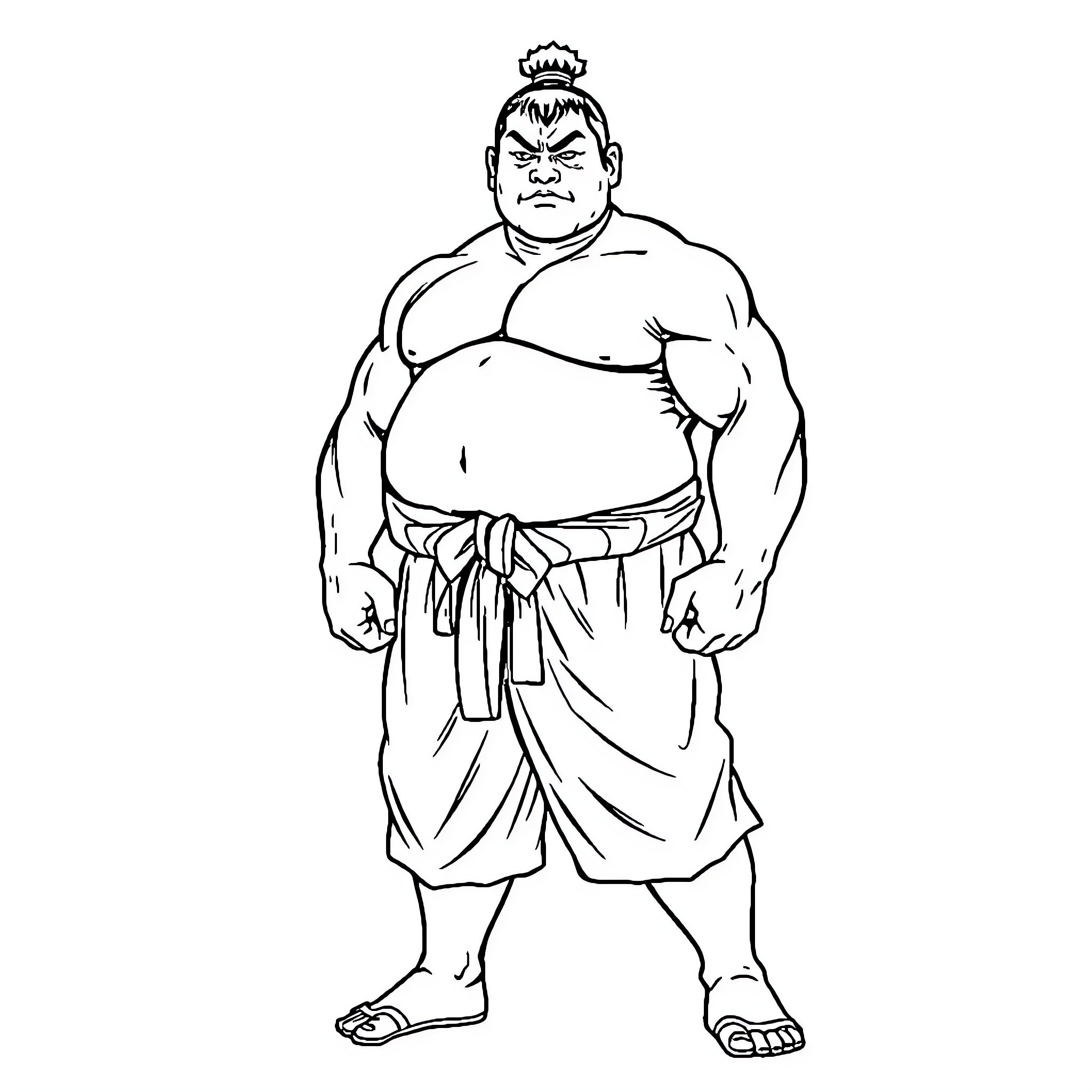 E. Honda in sumo wrestling stance Coloring Page (free black-and-white line drawing printable PDF for all, from beginners to advanced learners, including children, teens, adults, and seniors)