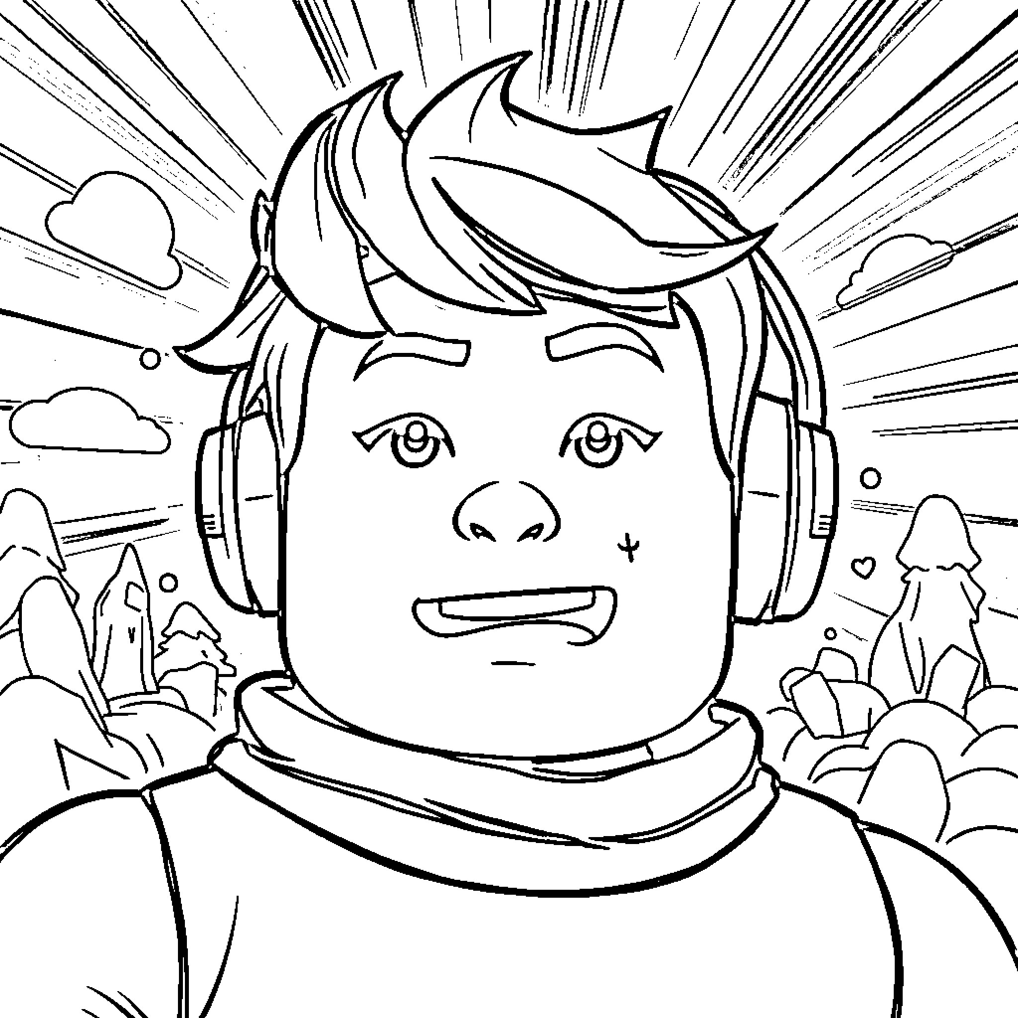 KreekCraft's Adventurous Exploration in the Cosmic Realm Coloring Page (free black-and-white line drawing printable PDF for all, from beginners to advanced learners, including children, teens, adults, and seniors)