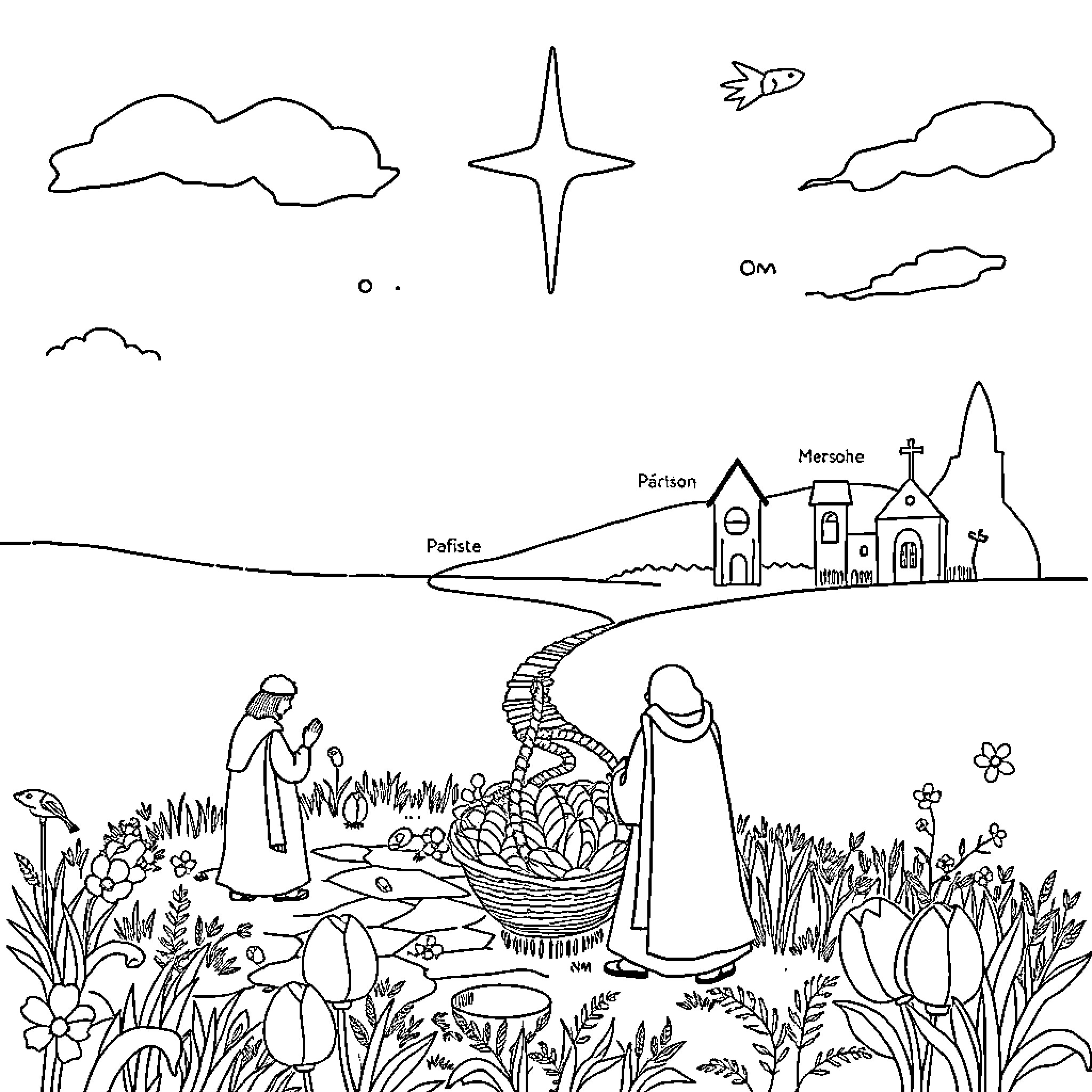 Lent in the countryside: a spiritual journey Coloring Page (free black-and-white line drawing printable PDF for all, from beginners to advanced learners, including children, teens, adults, and seniors)
