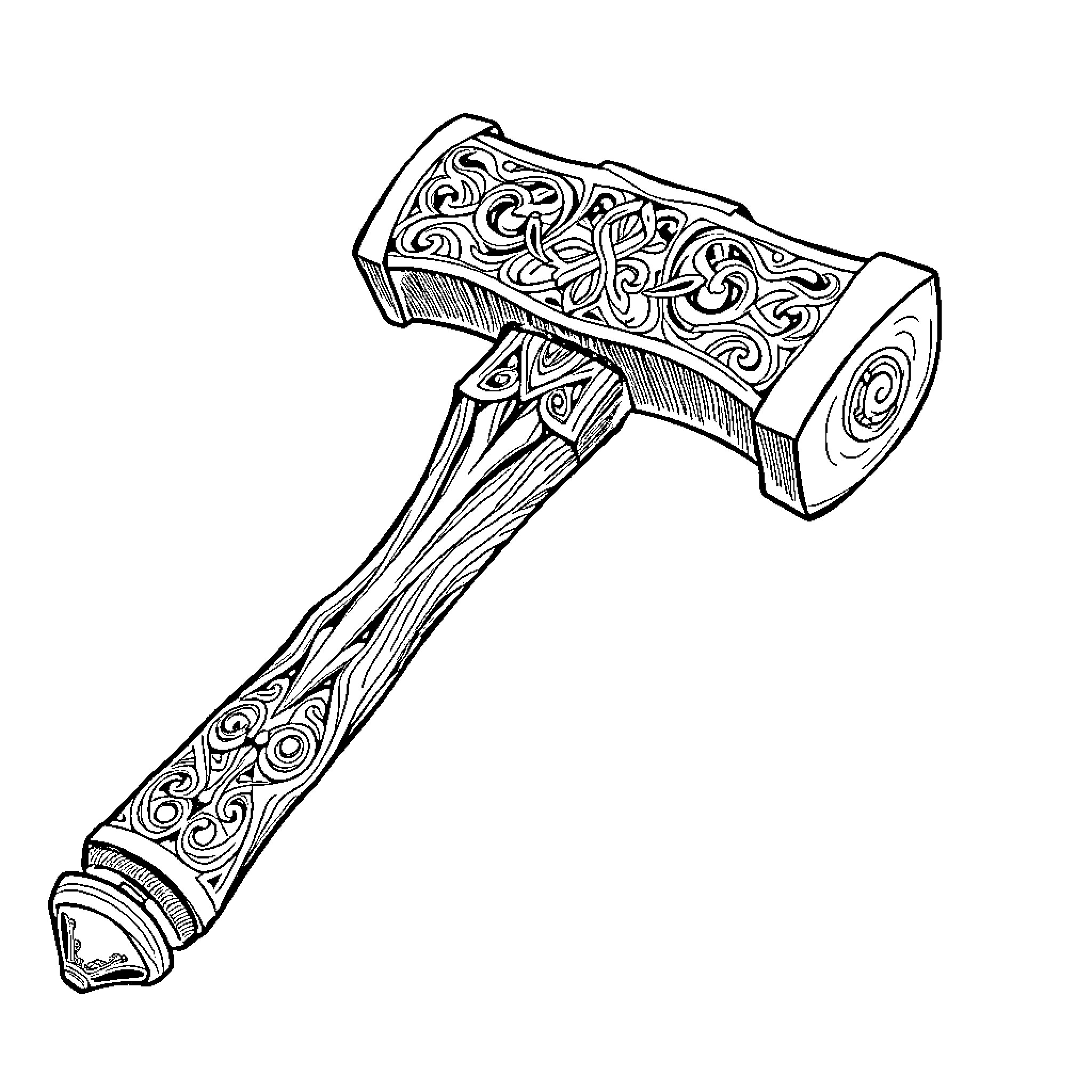 Celtic Hammer with Intricate Designs Coloring Page (free black-and-white line drawing printable PDF for all, from beginners to advanced learners, including children, teens, adults, and seniors)