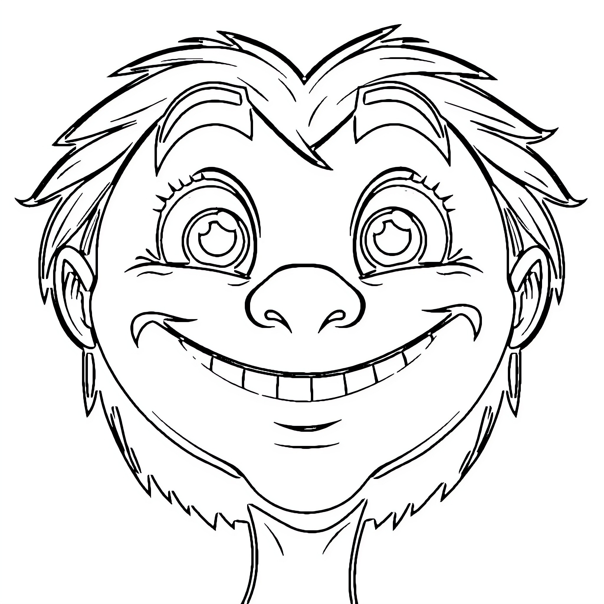 Funny Face with Mischievous Expression Coloring Page (free black-and-white line drawing printable PDF for all, from beginners to advanced learners, including children, teens, adults, and seniors)