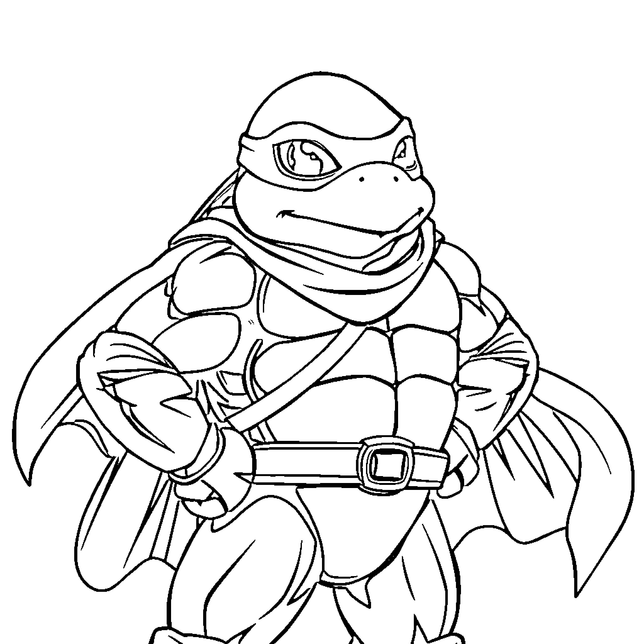 Turtle wearing heroic outfit with mask Coloring Page (free black-and-white line drawing printable PDF for all, from beginners to advanced learners, including children, teens, adults, and seniors)