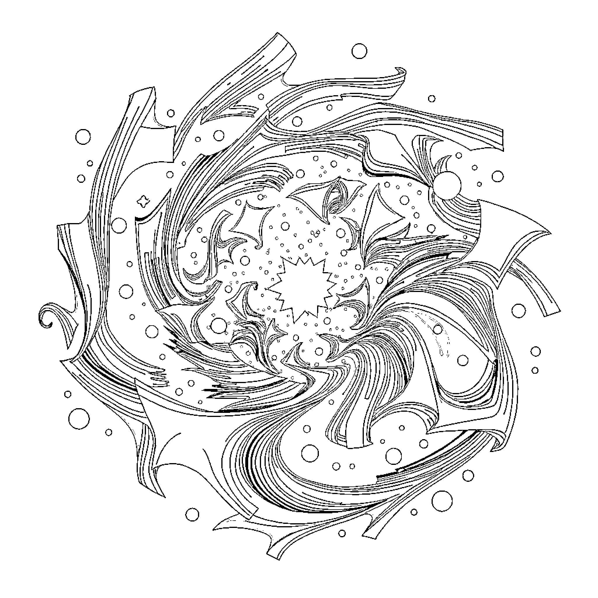 Illusion of whimsical underwater scene Coloring Page (free black-and-white line drawing printable PDF for all, from beginners to advanced learners, including children, teens, adults, and seniors)