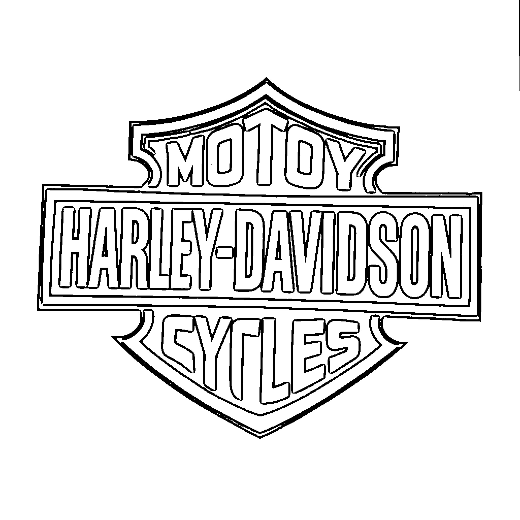 Harley Davidson logo design Coloring Page (free black-and-white line drawing printable PDF for all, from beginners to advanced learners, including children, teens, adults, and seniors)