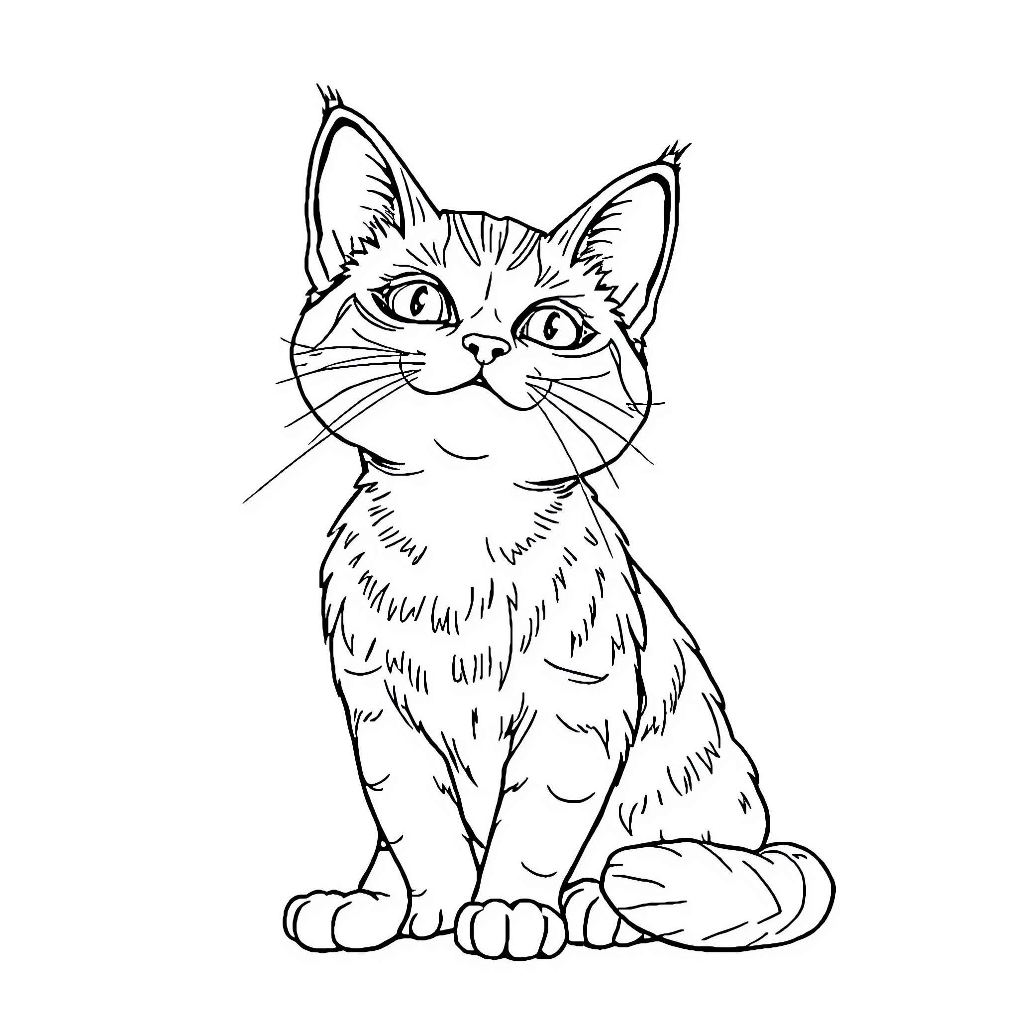 Cat and Dog Playfully Interacting Coloring Page (free black-and-white line drawing printable PDF for all, from beginners to advanced learners, including children, teens, adults, and seniors)