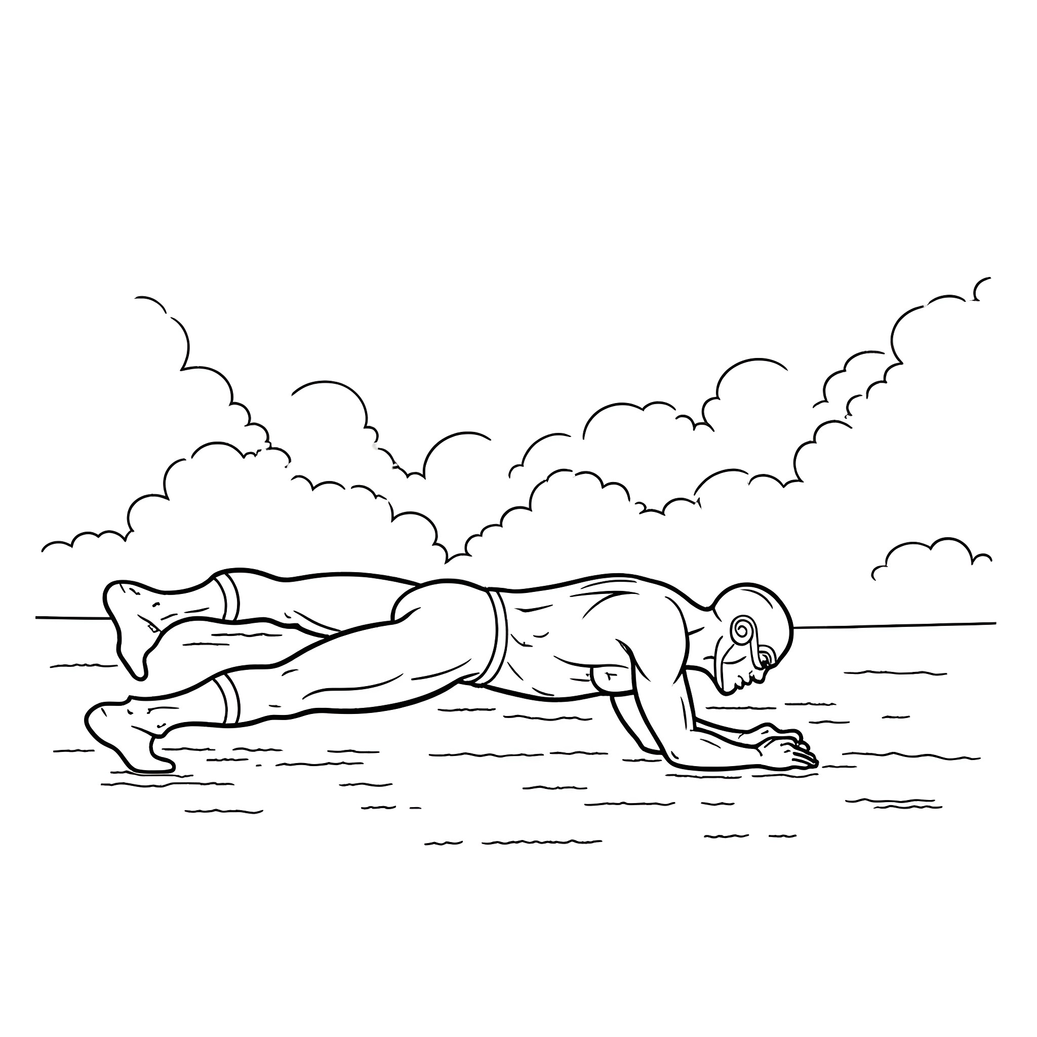 Flash Swimmer resting in the water Coloring Page (free black-and-white line drawing printable PDF for all, from beginners to advanced learners, including children, teens, adults, and seniors)