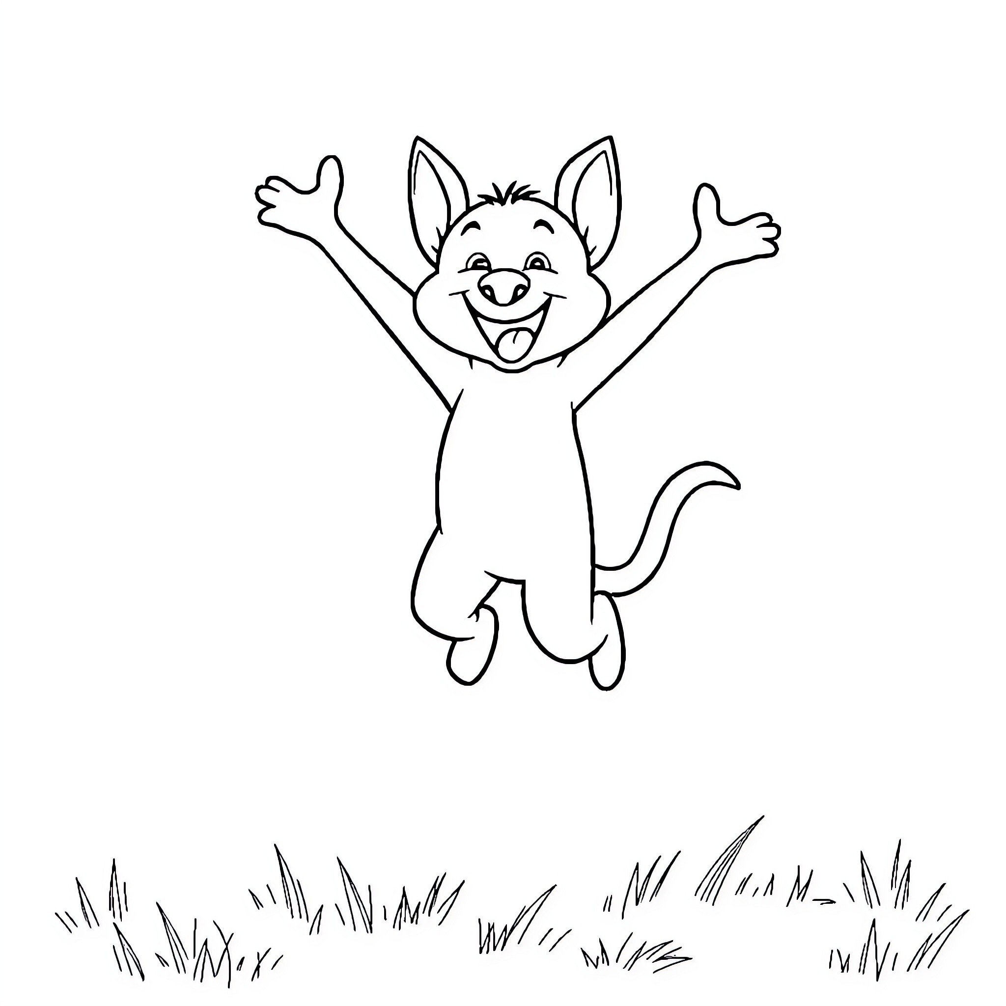 Bluei's Joyful Leap in the Meadow Coloring Page (free black-and-white line drawing printable PDF for all, from beginners to advanced learners, including children, teens, adults, and seniors)