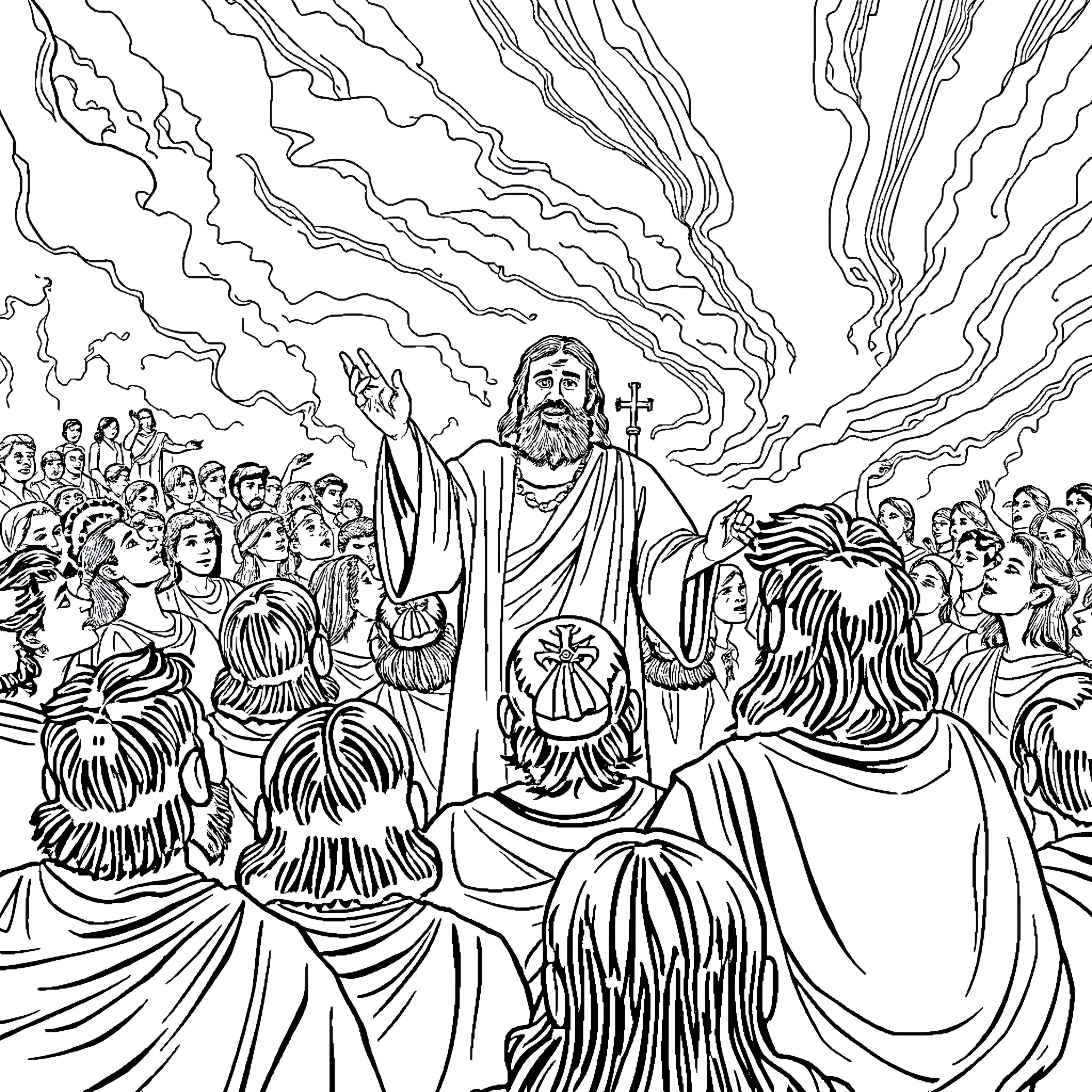Prophecy of a Messianic Revelation among the Faithful Coloring Page (free black-and-white line drawing printable PDF for all, from beginners to advanced learners, including children, teens, adults, and seniors)